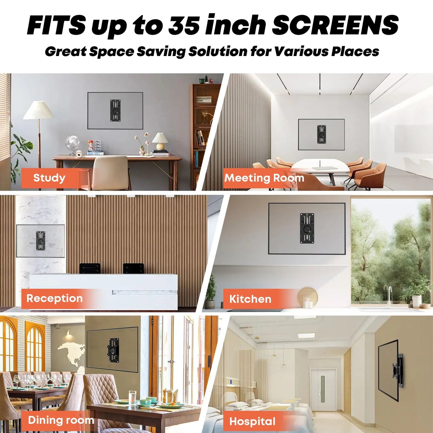 PUTORSEN Premium Height Adjustable Monitor Wall Mount up to 35 inch Ultrawide Screens, Low Profile VESA Wall Mount Monitor Holds up to 22lbs, Full Motion Computer Monitor Mount Wall, VESA 75/100,Black PUTORSEN