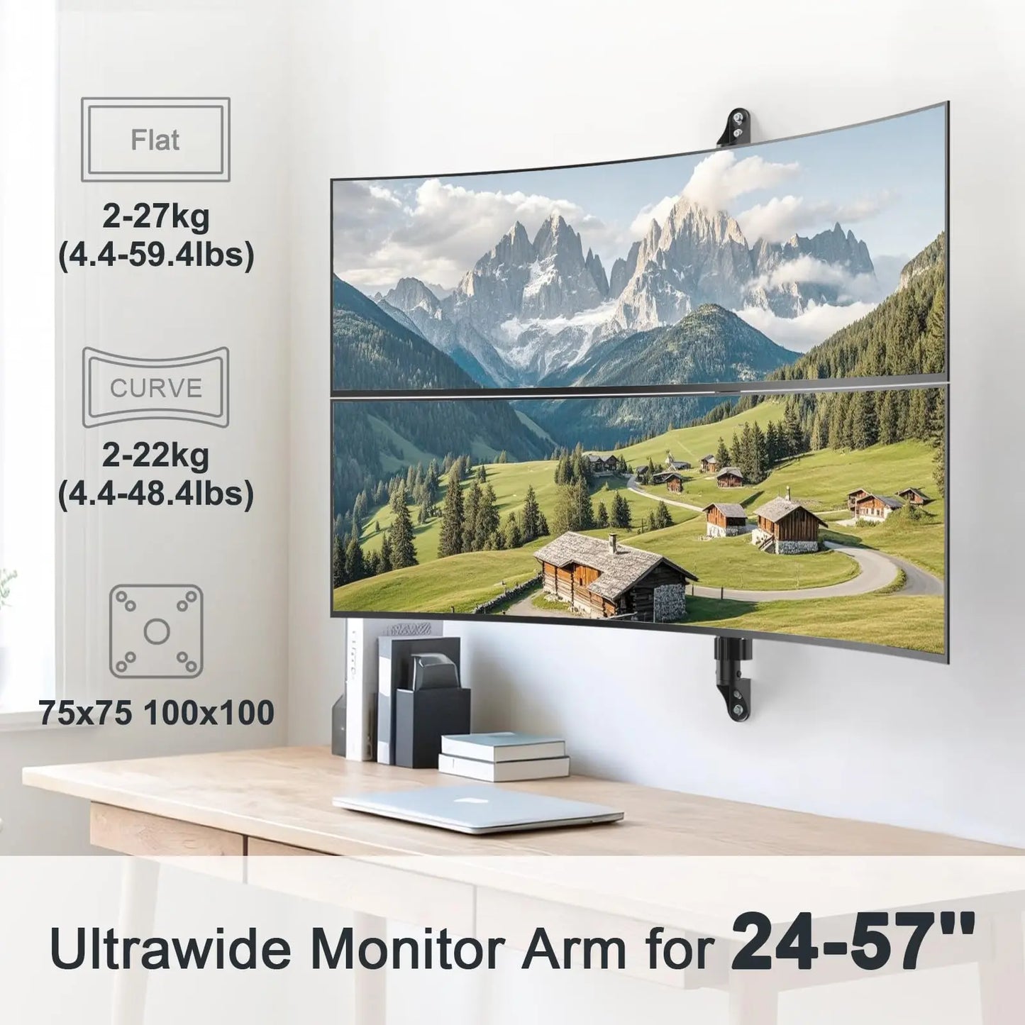 17-57" Dual Monitor Wall Mount, Vertical Monitor Stand for Heavy Duty Monitor, up to 59.4 lbs per Screen, 108mm Ultra Slim to Wall, VESA 75/100, Premium Gas Spring& Quick Release PUTORSEN