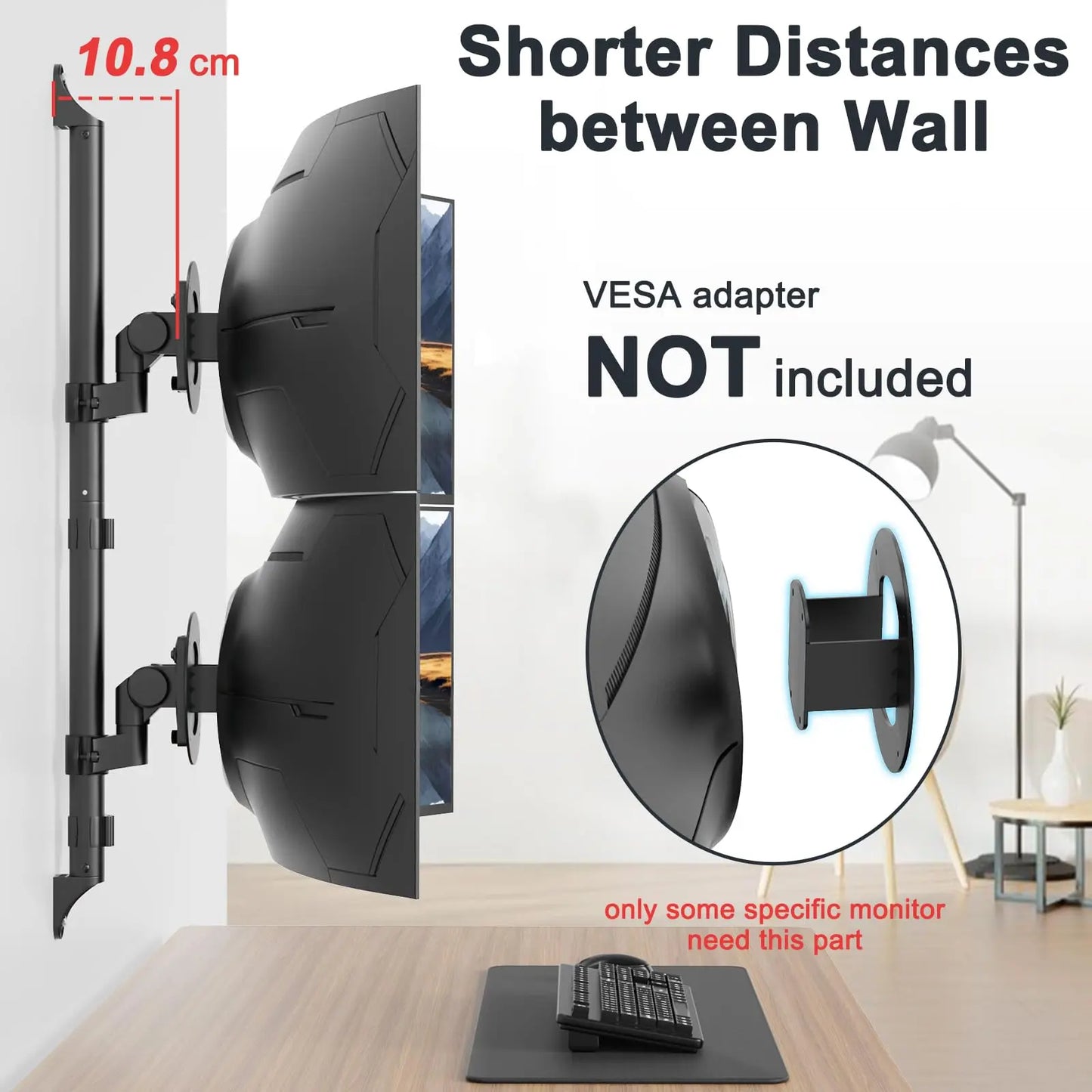 17-57" Dual Monitor Wall Mount, Vertical Monitor Stand for Heavy Duty Monitor, up to 59.4 lbs per Screen, 108mm Ultra Slim to Wall, VESA 75/100, Premium Gas Spring& Quick Release PUTORSEN