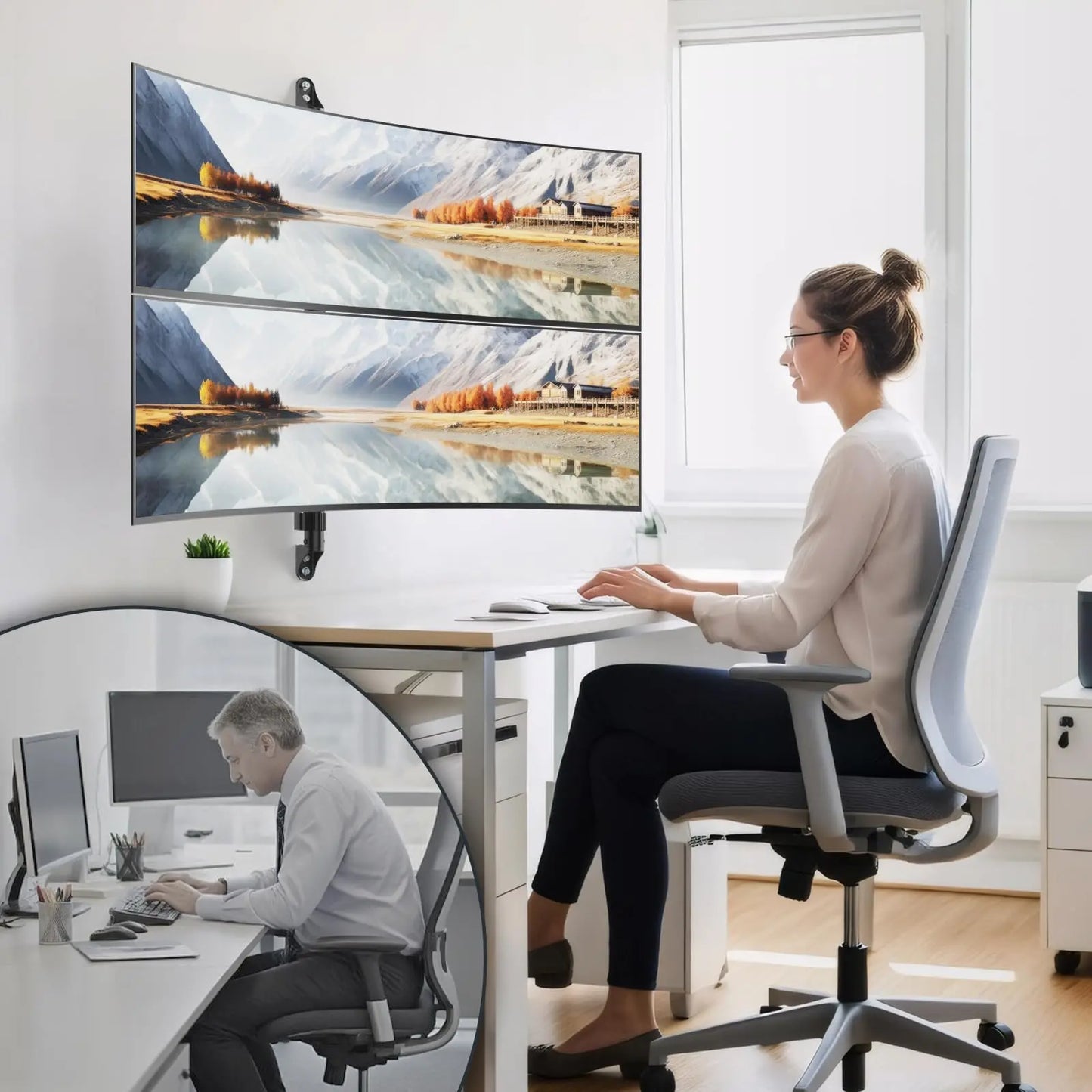 17-57" Dual Monitor Wall Mount, Vertical Monitor Stand for Heavy Duty Monitor, up to 59.4 lbs per Screen, 108mm Ultra Slim to Wall, VESA 75/100, Premium Gas Spring& Quick Release PUTORSEN