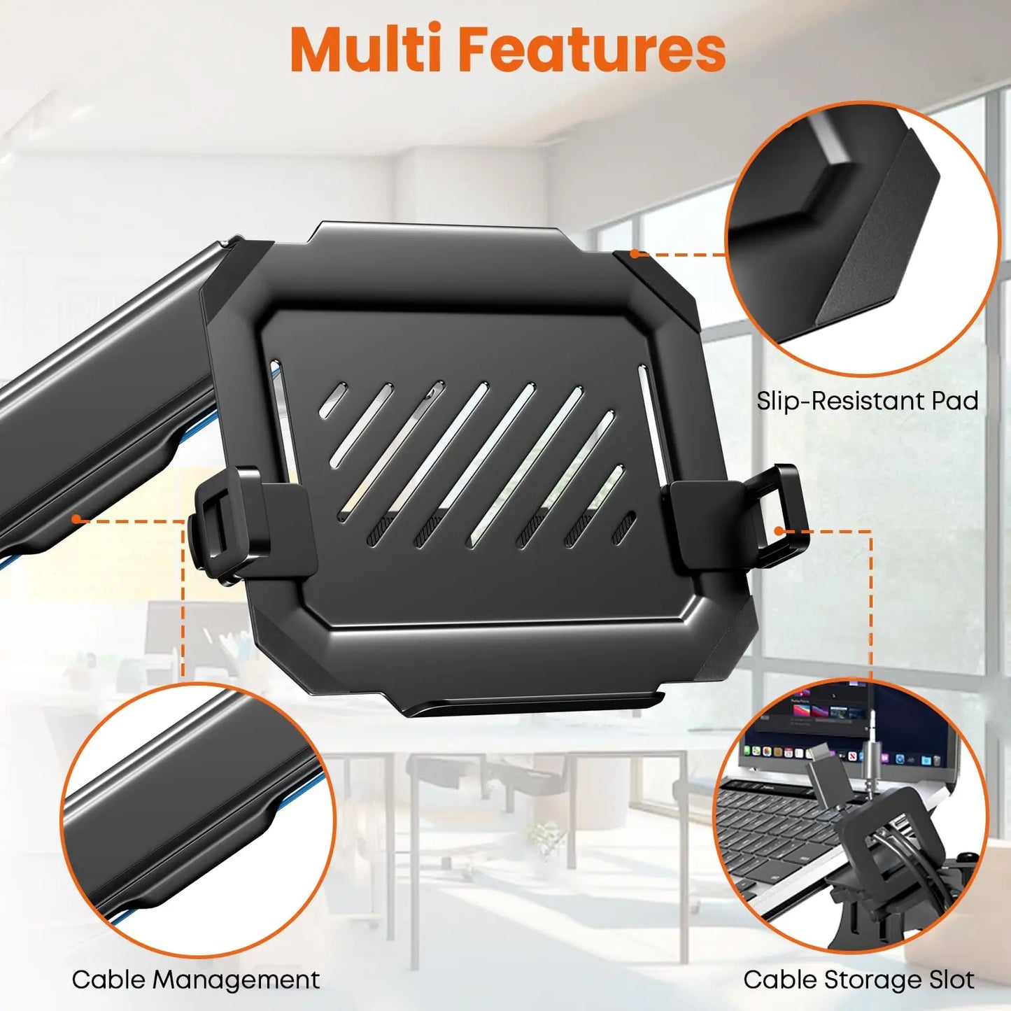 2-in-1 Laptop Wall Mount with Detachable Tray | Gas Spring Adjustable Arm for 12-17 Inch Laptops & Monitors | Full Motion Articulating Stand | Holds 2.2-19.8 lbs (Black) PUTORSEN