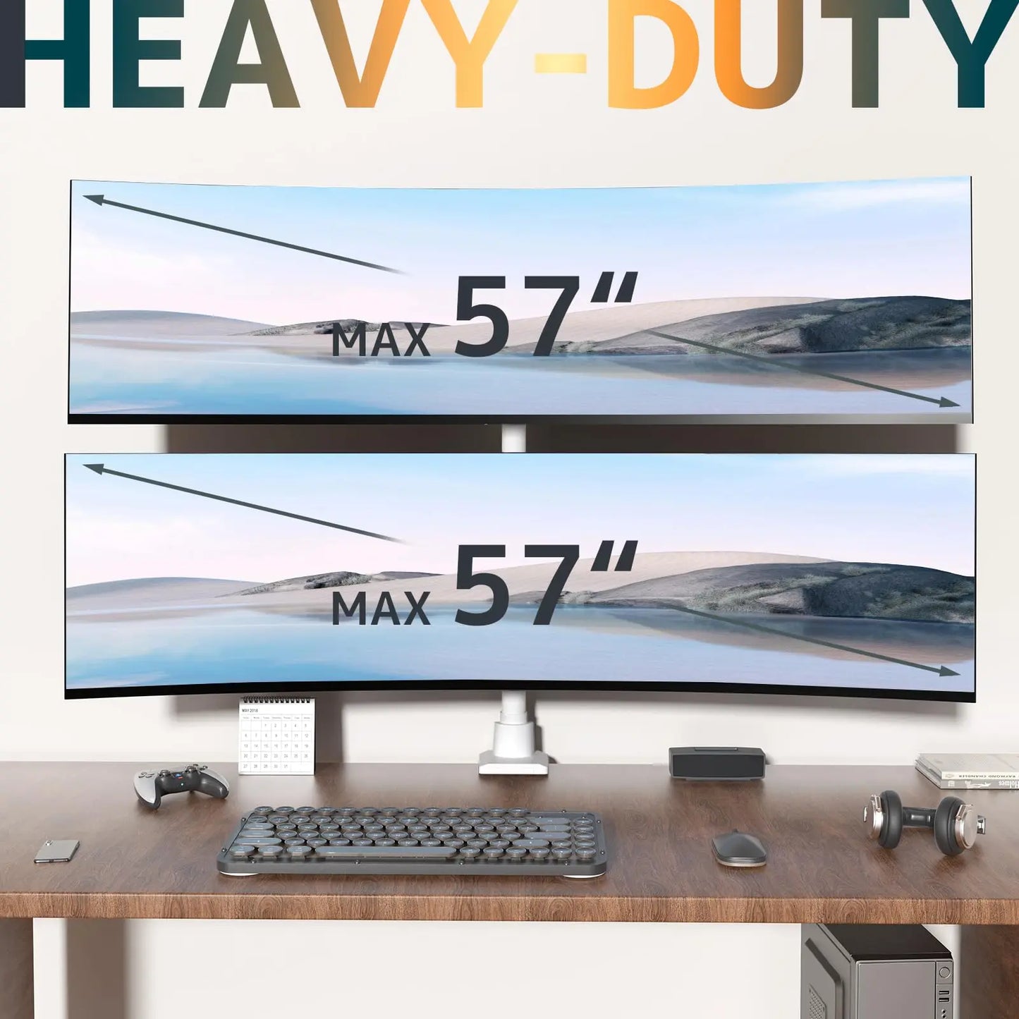 Dual Monitor-Arm Heavy Duty Ultrawide - 24-57 inch Vertical Dual Monitor Mount, Adjustable Stacked Double Monitor Desk Mount Stand, Max Load 59.4 lbs (per Screen), VESA 75/100 mm, White PUTORSEN
