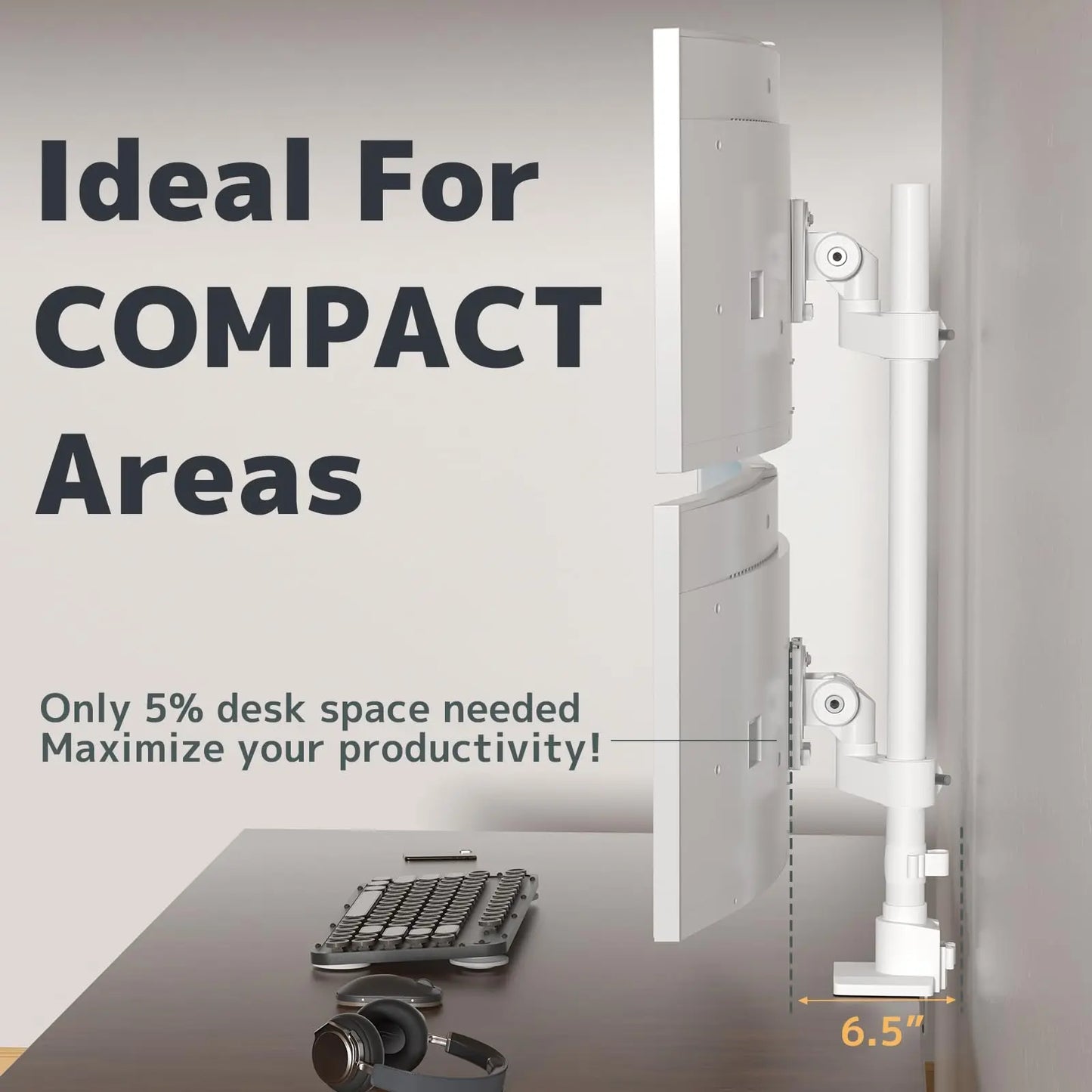 Dual Monitor-Arm Heavy Duty Ultrawide - 24-57 inch Vertical Dual Monitor Mount, Adjustable Stacked Double Monitor Desk Mount Stand, Max Load 59.4 lbs (per Screen), VESA 75/100 mm, White PUTORSEN