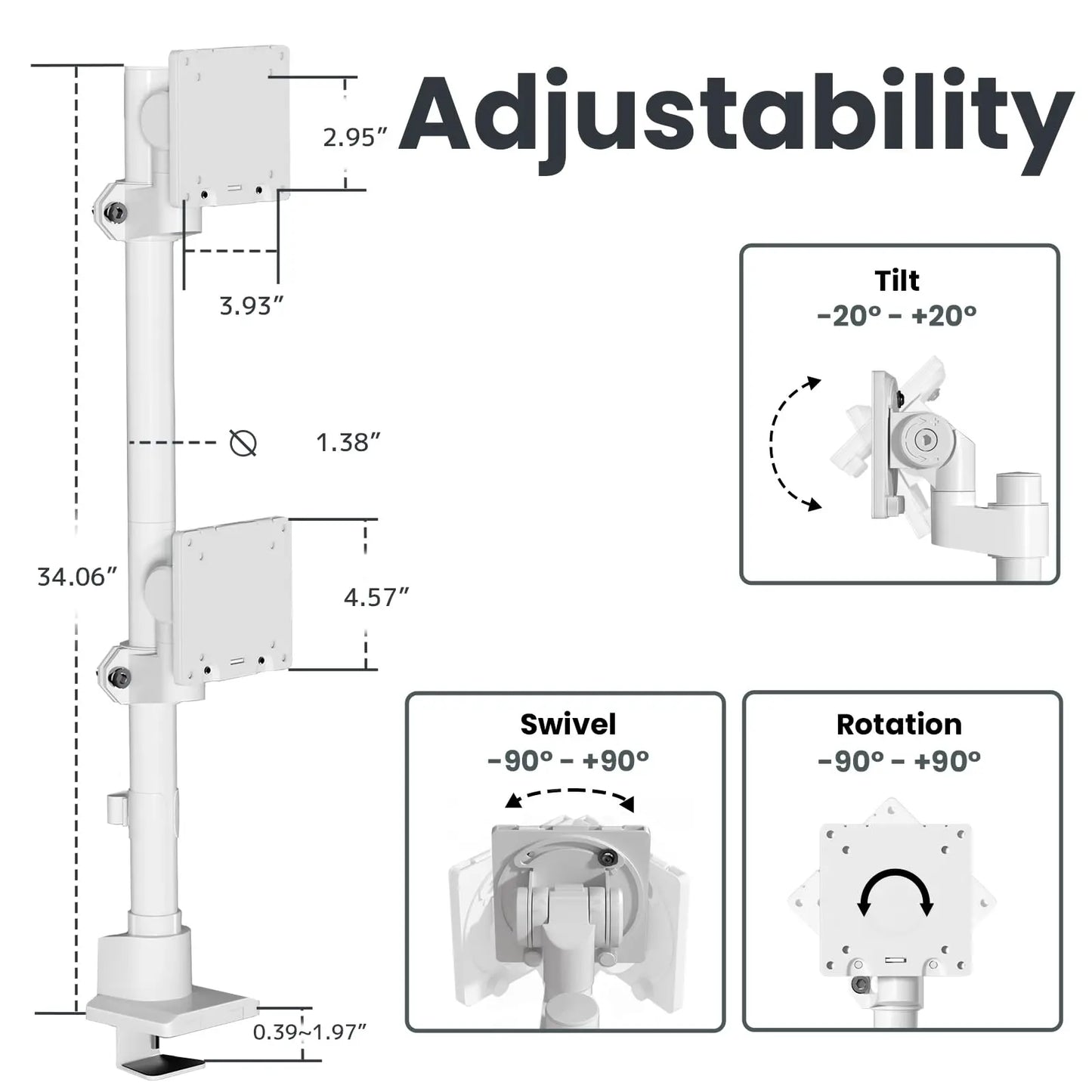 Dual Monitor-Arm Heavy Duty Ultrawide - 24-57 inch Vertical Dual Monitor Mount, Adjustable Stacked Double Monitor Desk Mount Stand, Max Load 59.4 lbs (per Screen), VESA 75/100 mm, White PUTORSEN