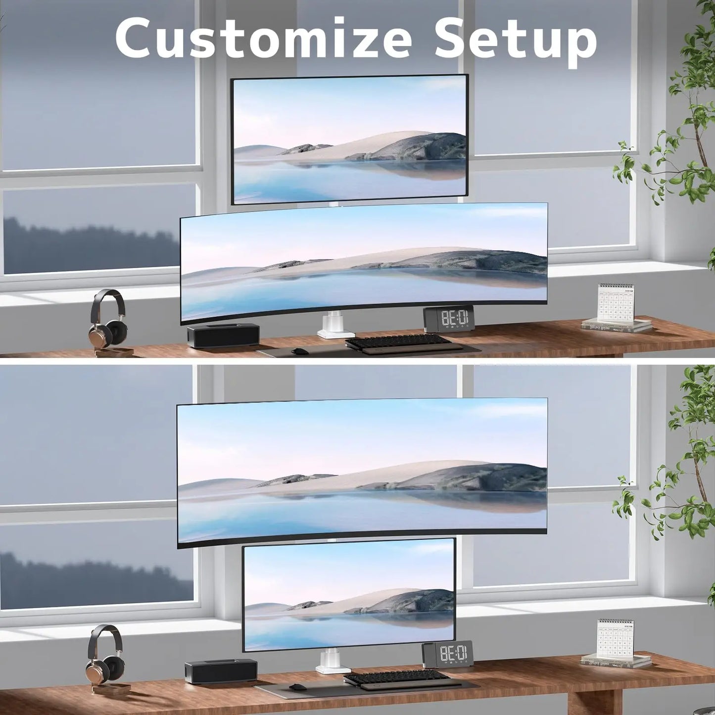 Dual Monitor-Arm Heavy Duty Ultrawide - 24-57 inch Vertical Dual Monitor Mount, Adjustable Stacked Double Monitor Desk Mount Stand, Max Load 59.4 lbs (per Screen), VESA 75/100 mm, White PUTORSEN