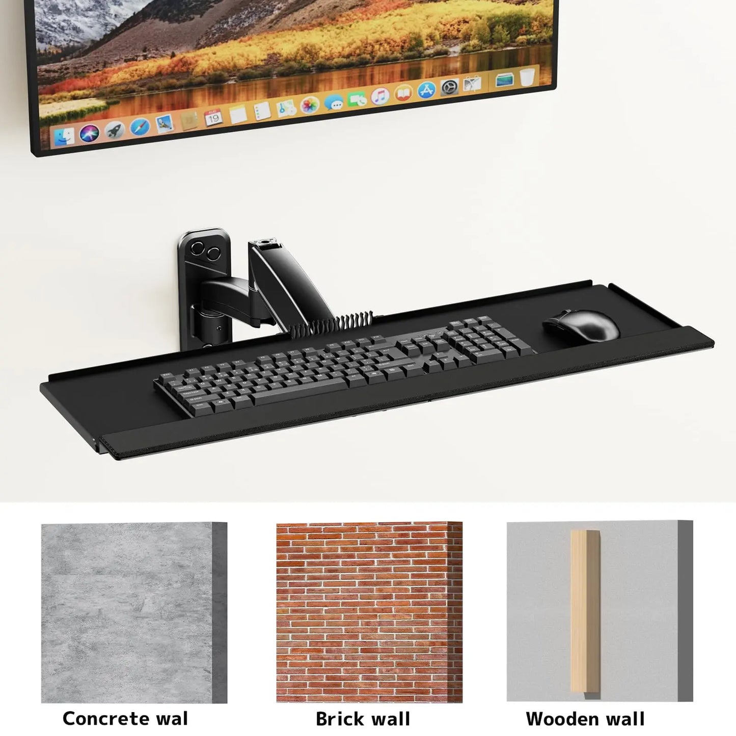 Keyboard Tray Wall Mount,Sit-Stand 26 Inch Keyboard and Mouse Stand, Black PUTORSEN