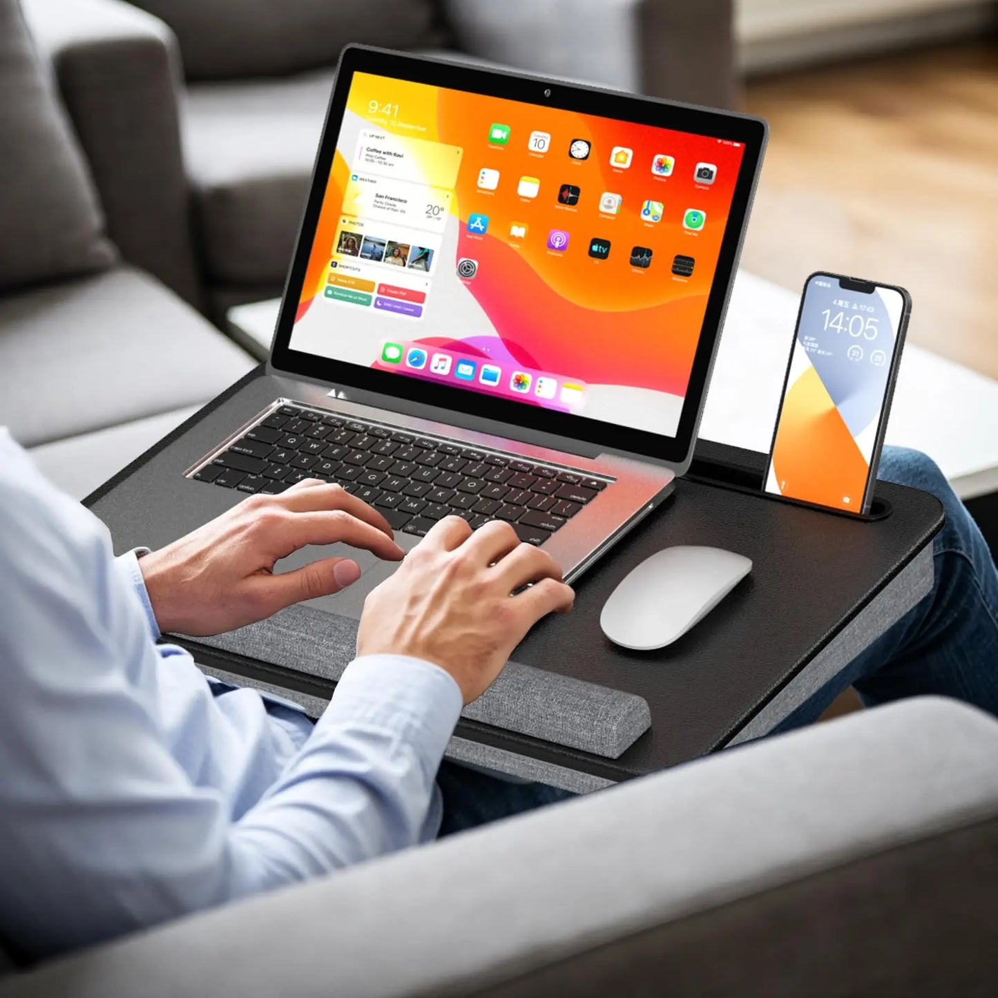 Laptopkissen für Bett - Laptopunterlage mit Handgelenkauflage und Telefonhalter für max. 17,3 Zoll Notebook, Laptop Kissen Lapdesk für Homeoffice, Lernen und Entspannung PUTORSEN