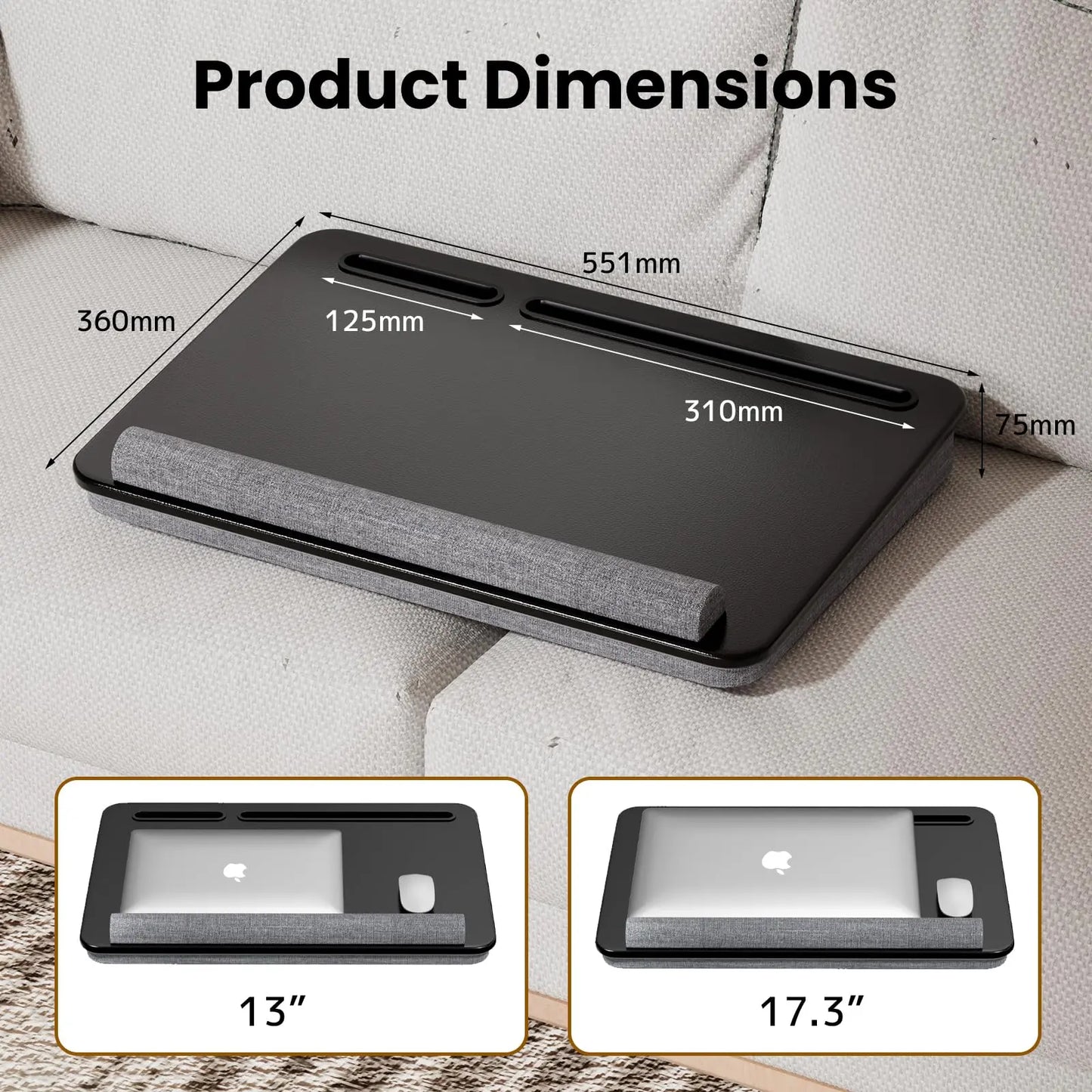Laptopkissen für Bett - Laptopunterlage mit Handgelenkauflage und Telefonhalter für max. 17,3 Zoll Notebook, Laptop Kissen Lapdesk für Homeoffice, Lernen und Entspannung PUTORSEN