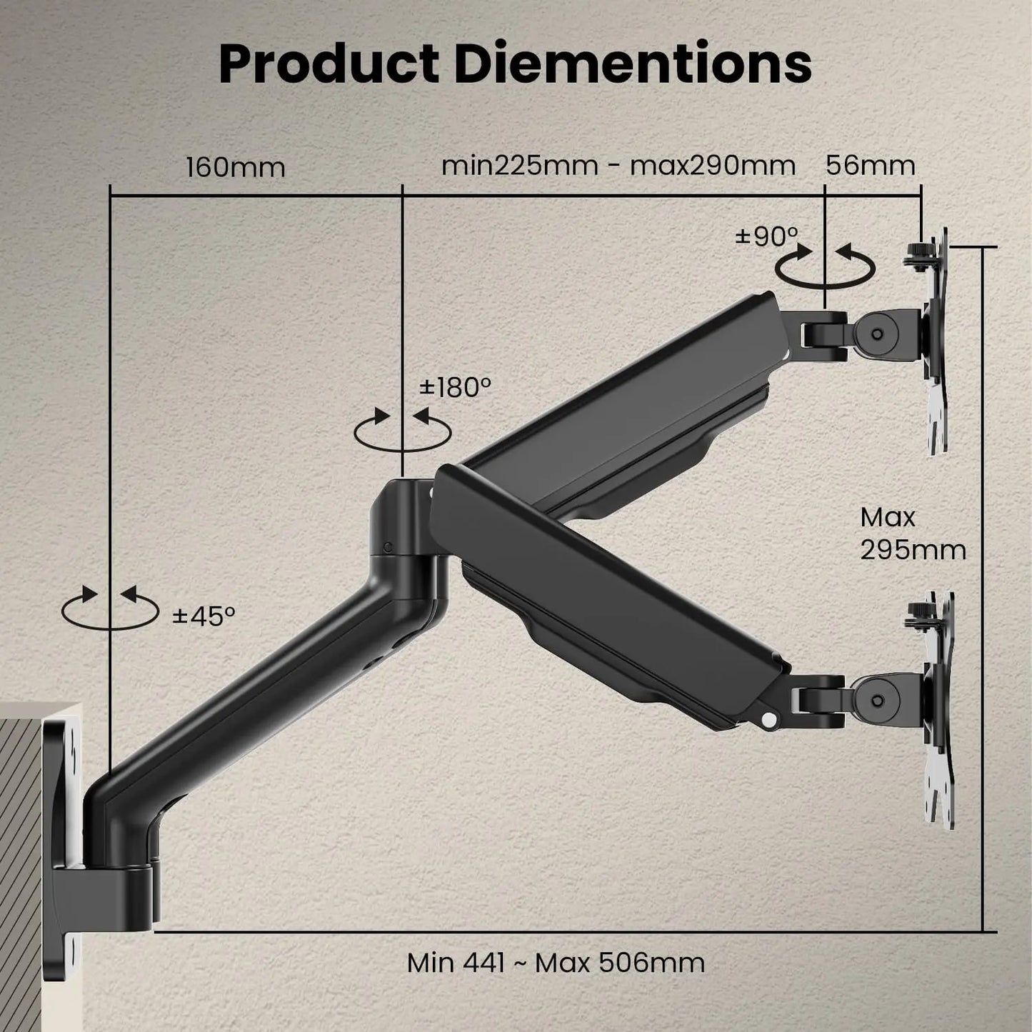 MounTeck Monitor Wall Mount 2 Monitors for 17-32 Inch Flat Curved Screens PUTORSEN