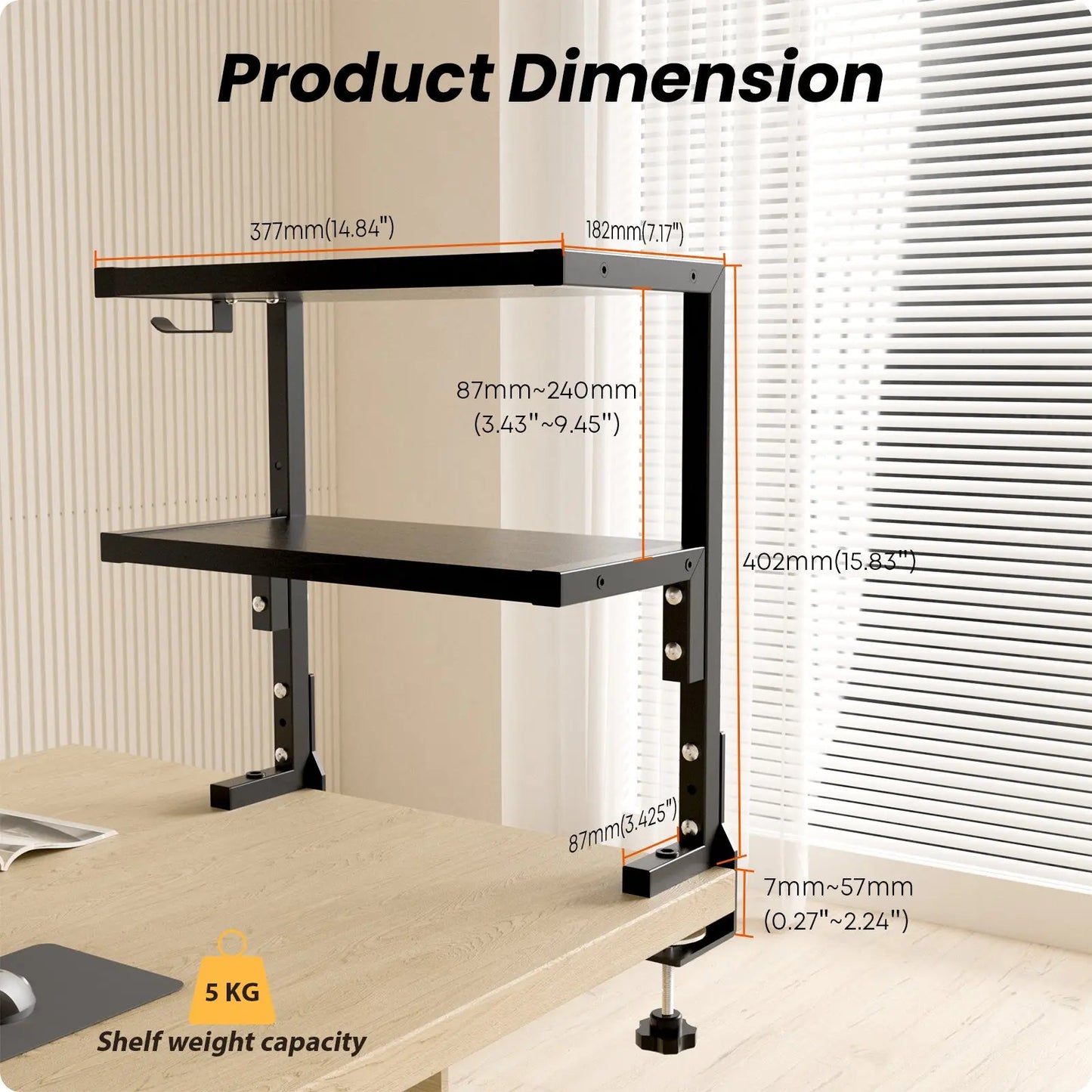 PUTORSEN 15 inch Clamp on Desk Shelf, 2 Tier Shelving Unit Above or Below Desk PUTORSEN