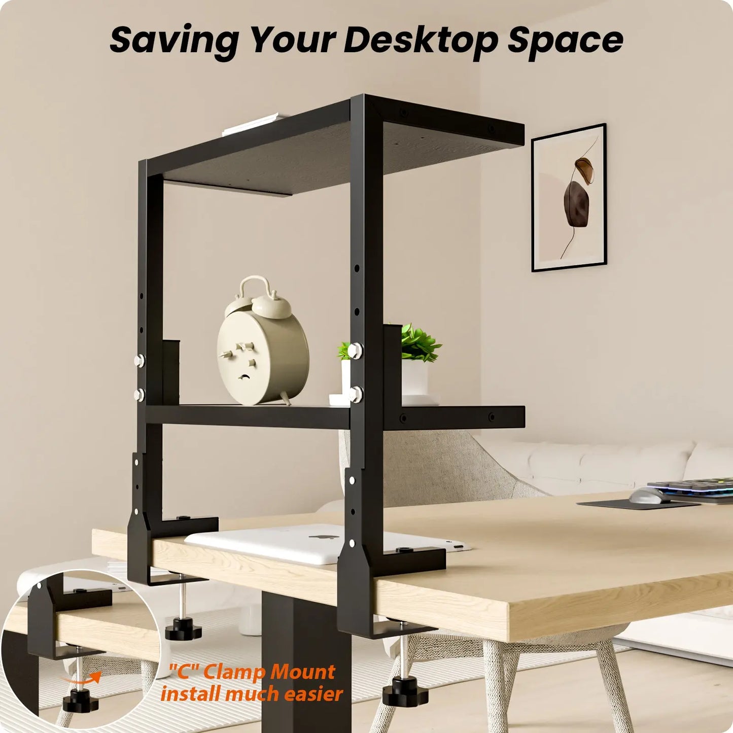 PUTORSEN 15 inch Clamp on Desk Shelf, 2 Tier Shelving Unit Above or Below Desk PUTORSEN