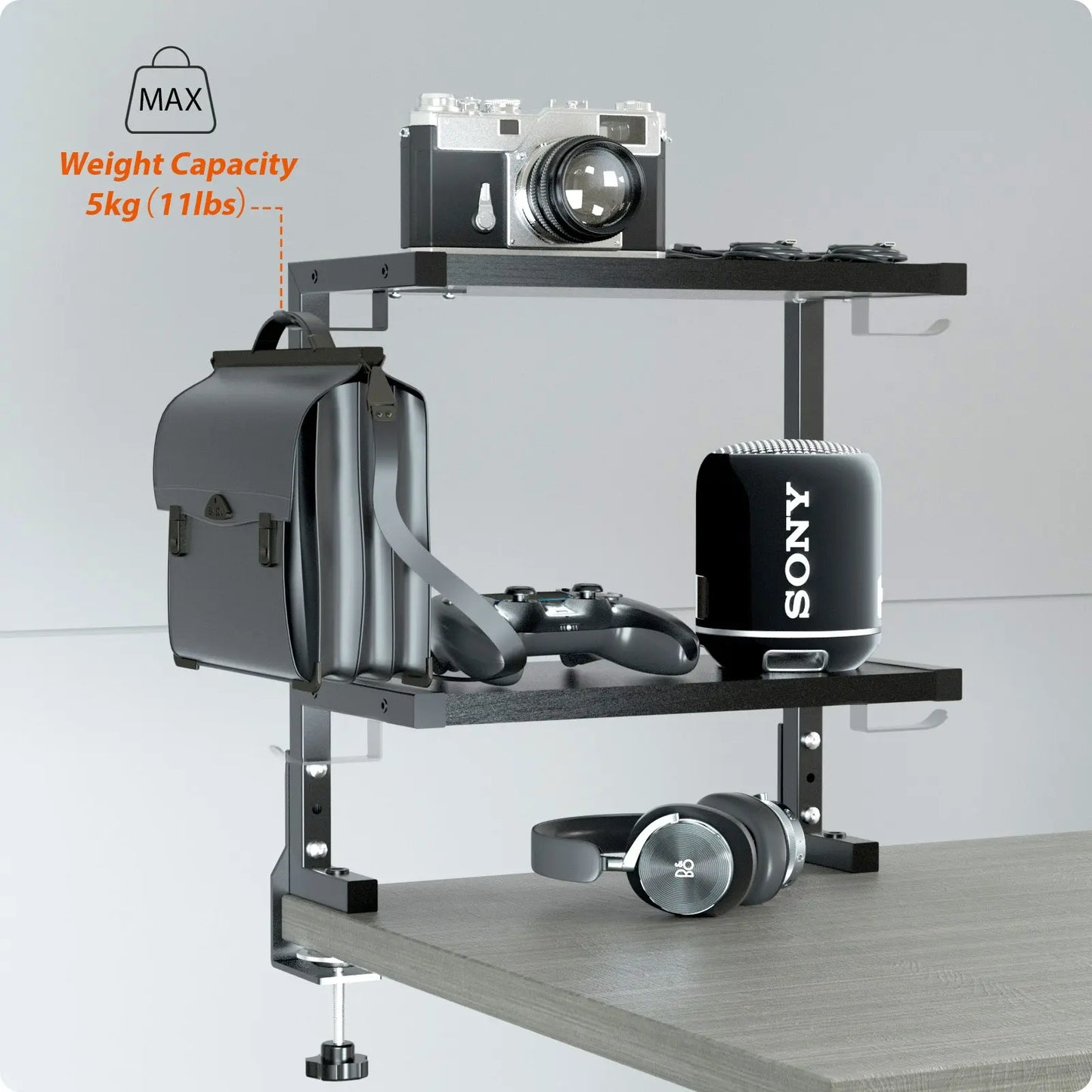PUTORSEN 15 inch Clamp on Desk Shelf, 2 Tier Shelving Unit Above or Below Desk PUTORSEN