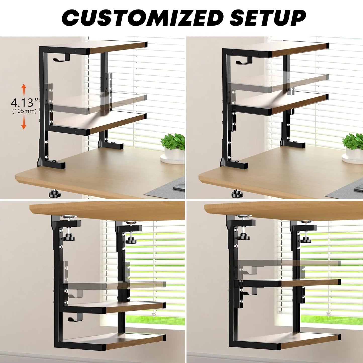 PUTORSEN 15 inch Clamp on Desk Shelf, 2 Tier Shelving Unit Above or Below Desk PUTORSEN