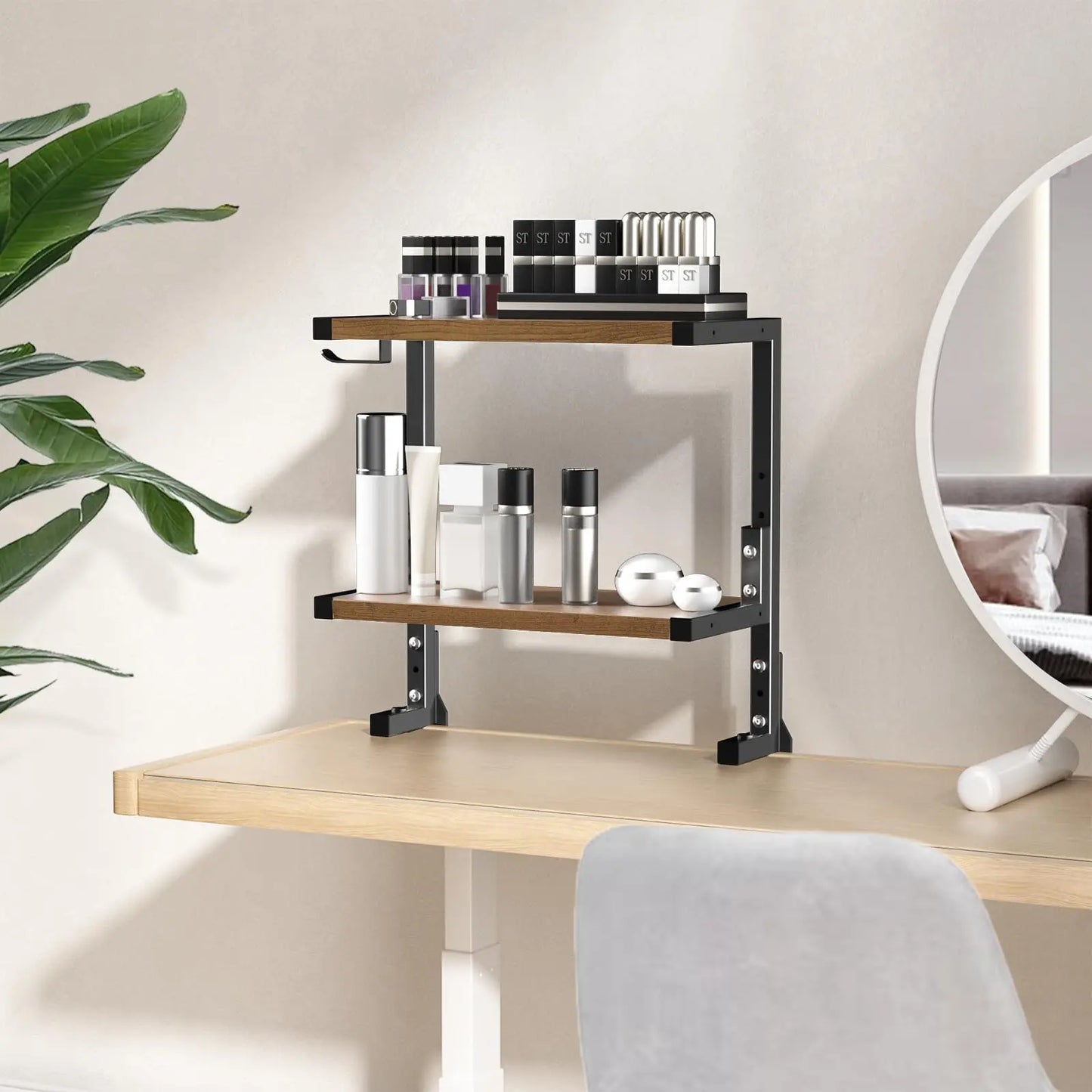PUTORSEN 15 inch Clamp on Desk Shelf, 2 Tier Shelving Unit Above or Below Desk PUTORSEN