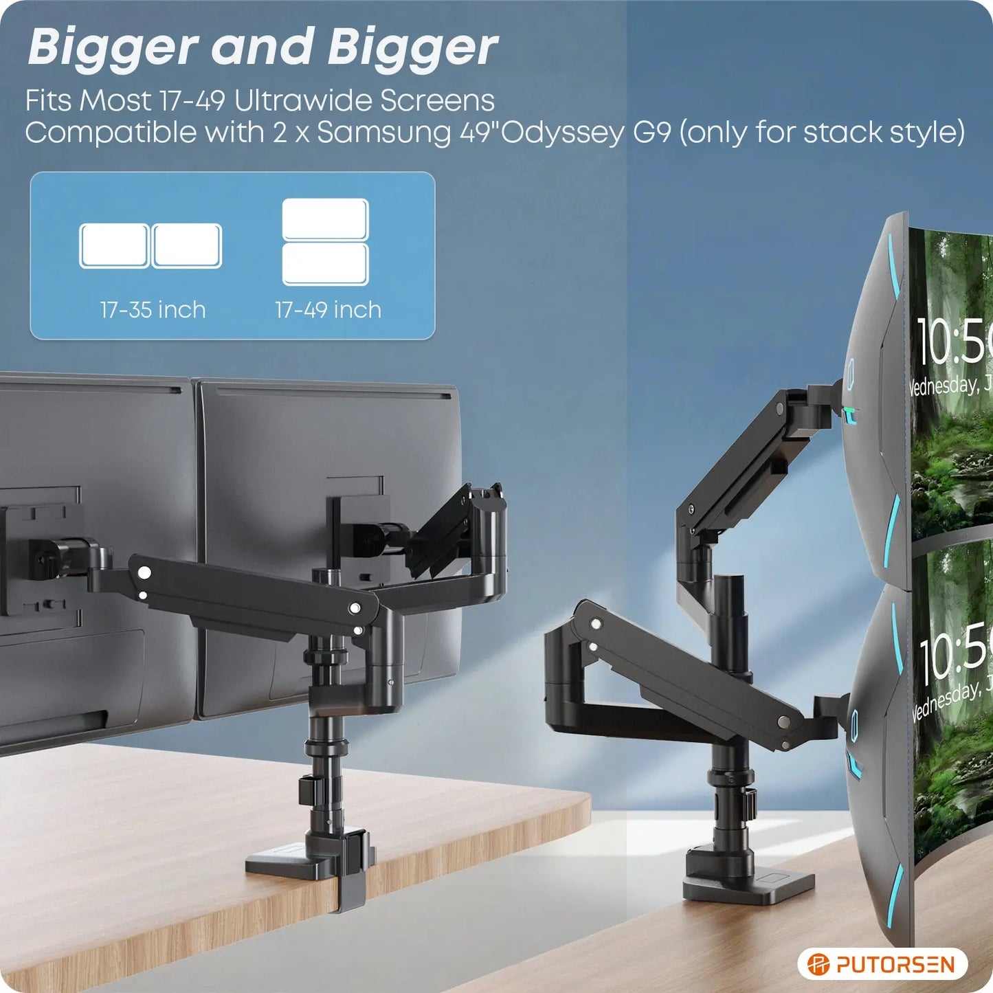 PUTORSEN 17-49 inch Premium Aluminum Heavy Duty Dual Monitor Arm for Ultrawide Screens PUTORSEN