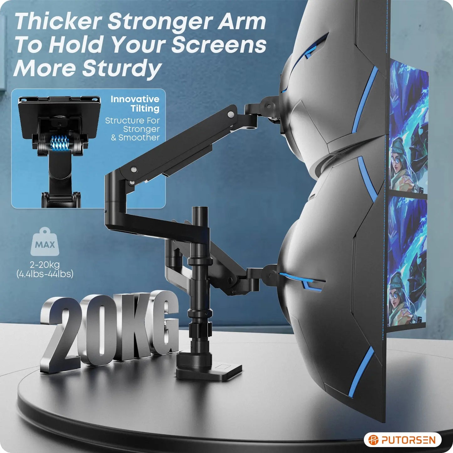 PUTORSEN 17-49 inch Premium Aluminum Heavy Duty Dual Monitor Arm for Ultrawide Screens PUTORSEN