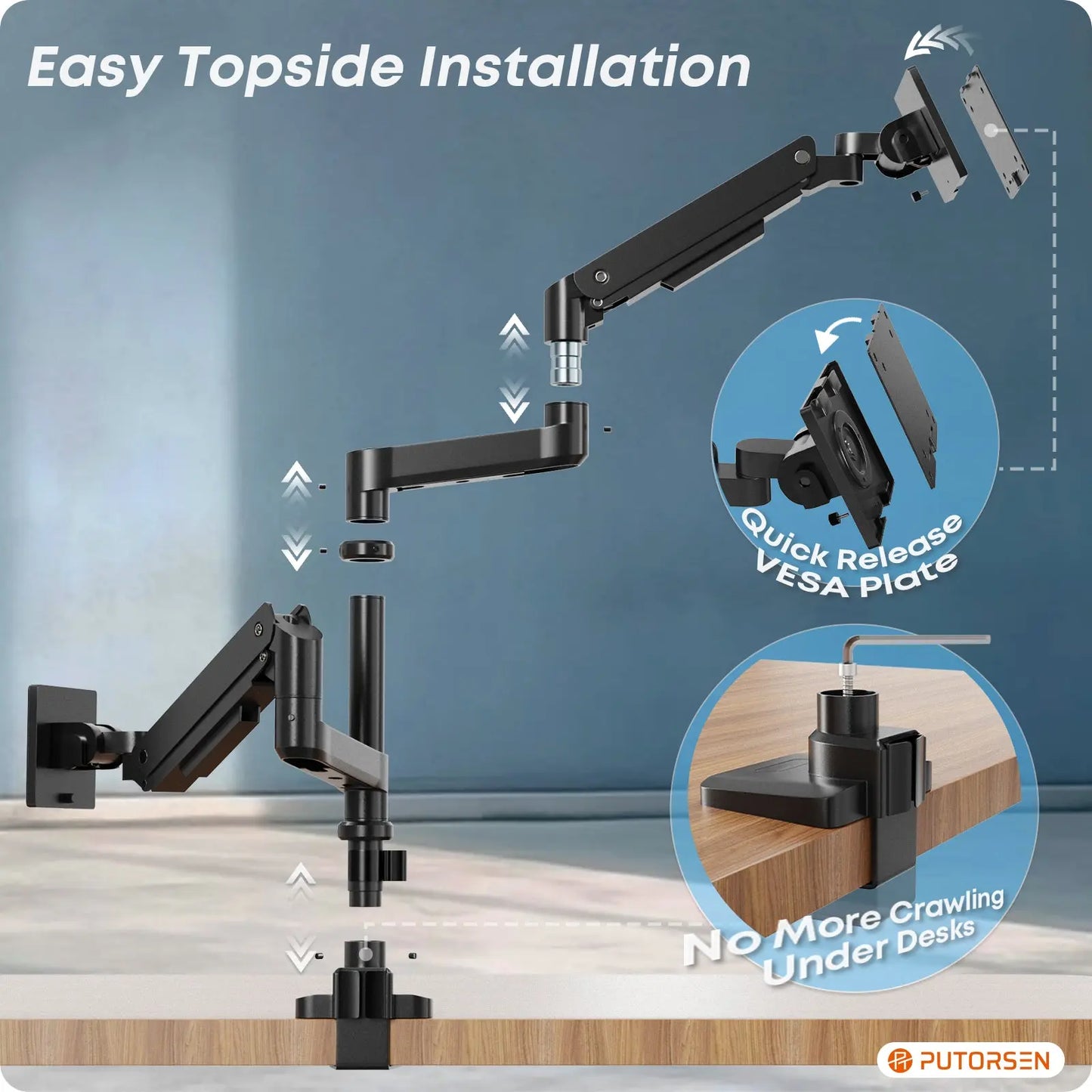 PUTORSEN 17-49 inch Premium Aluminum Heavy Duty Dual Monitor Arm for Ultrawide Screens PUTORSEN