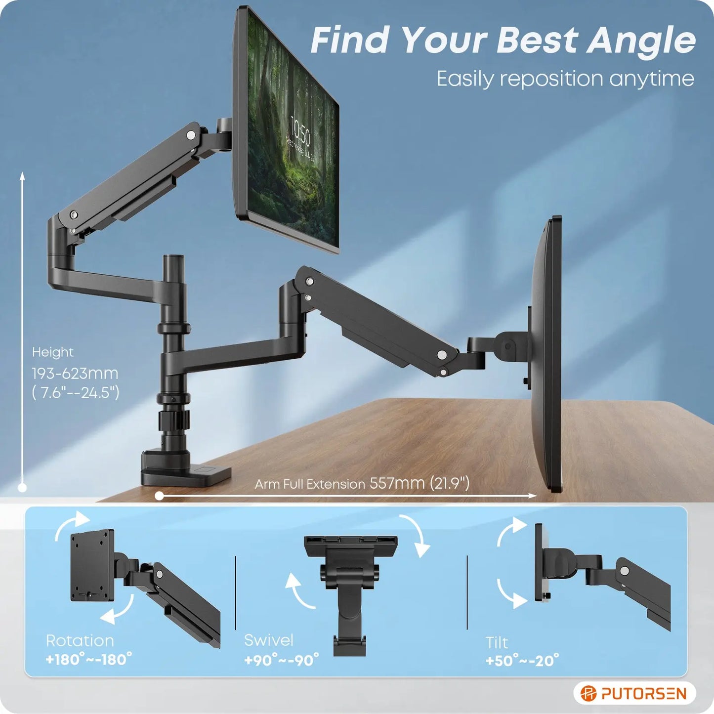 PUTORSEN 17-49 inch Premium Aluminum Heavy Duty Dual Monitor Arm for Ultrawide Screens PUTORSEN