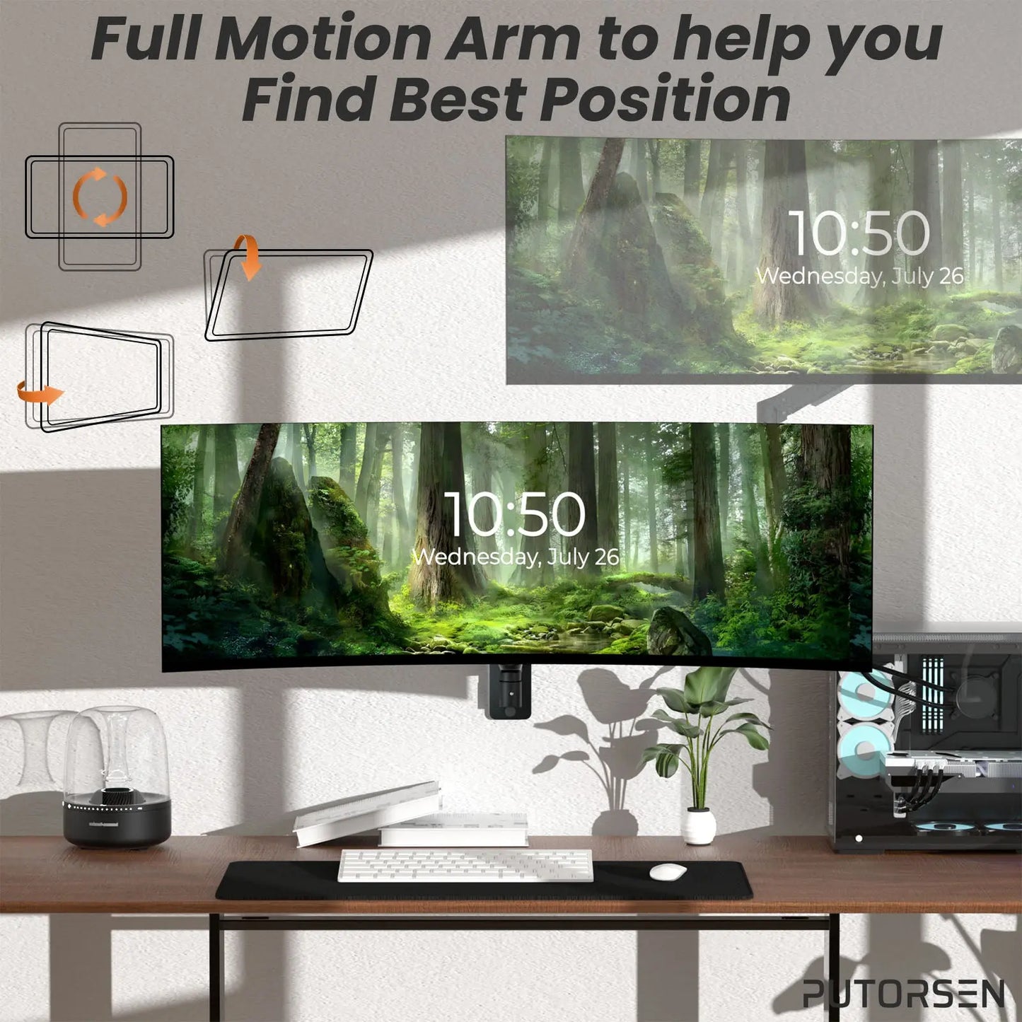 PUTORSEN 17-49 inch Premium Aluminum Heavy Duty Monitor Arm for Ultrawide Screens PUTORSEN