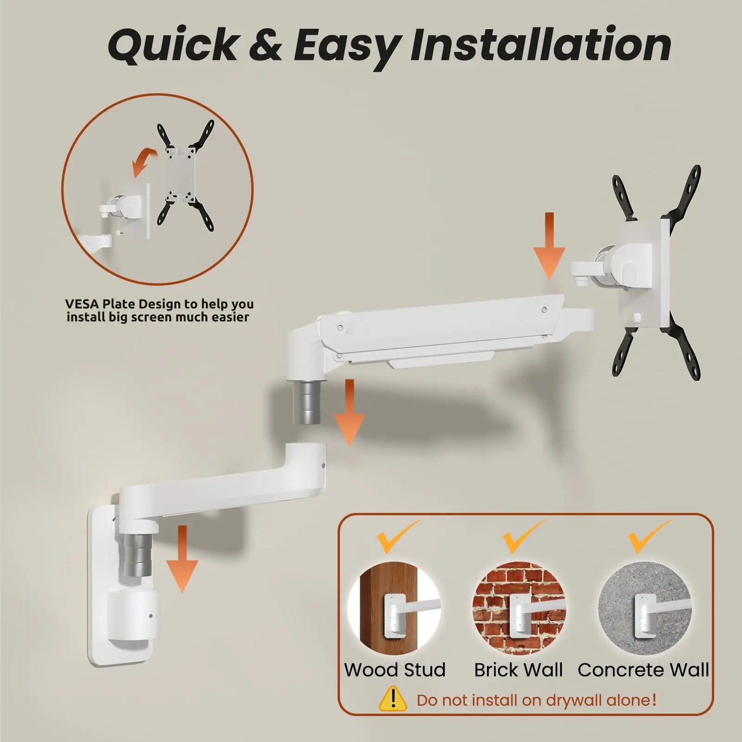 PUTORSEN 17-49 inch Premium Ultrawide Monitor Wall Mount, Heavy Duty Single Wall Mount Monitor Arm up to 44lbs PUTORSEN