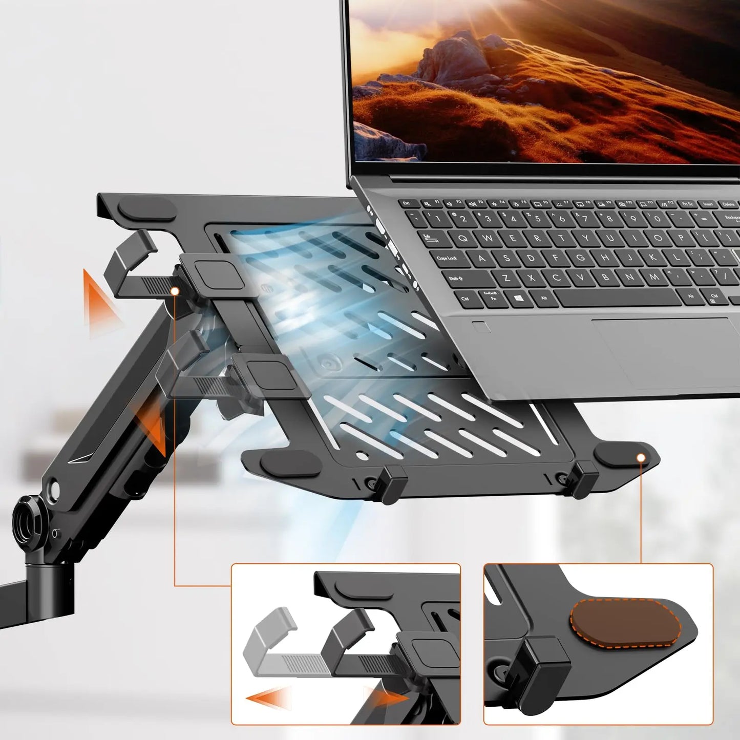 PUTORSEN 2-in-1 Laptop Wall Mount, Gas Spring Arm for 10-17 Inch Notebook & 17-40" Screen, Full Motion Adjustable, Black PUTORSEN