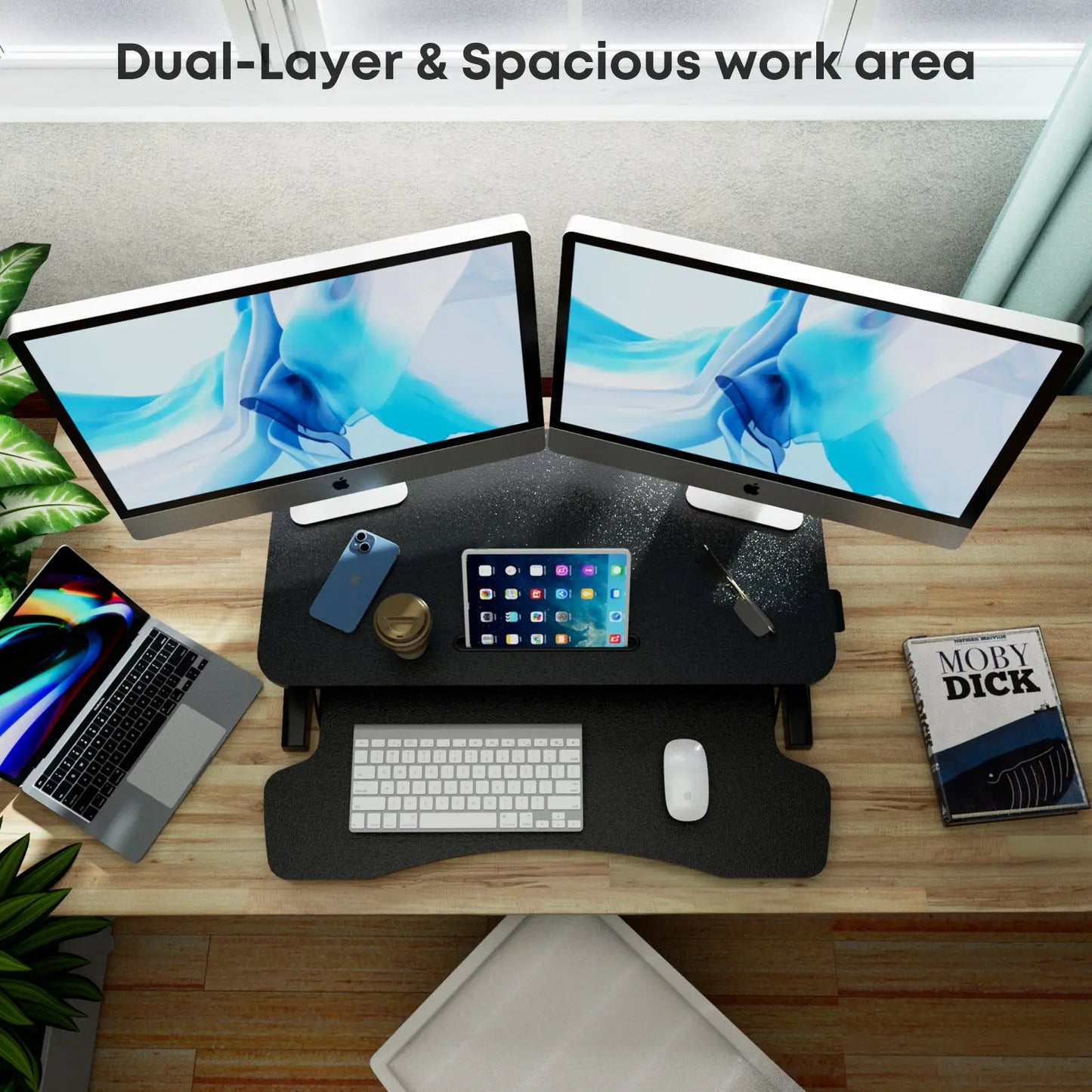 PUTORSEN 32 inch Standing Desk Converter, Height Adjustable Sit Stand Desk Converter for PC Computer Screens PUTORSEN