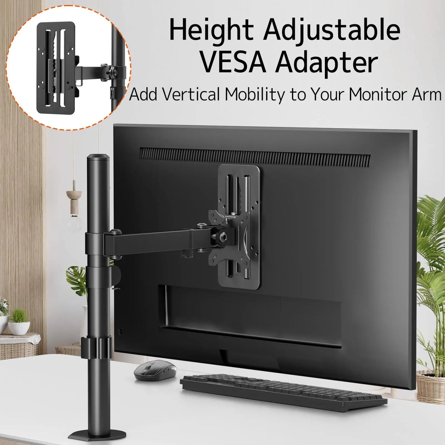 PUTORSEN Adaptateur VESA réglable en Hauteur pour Moniteurs 13 à 27 pouces,Support VESA avec Réglage Vertical de 15 cm,Compatible VESA 75x75/100x100 mm,Charge maximale 8 kg PUTORSEN