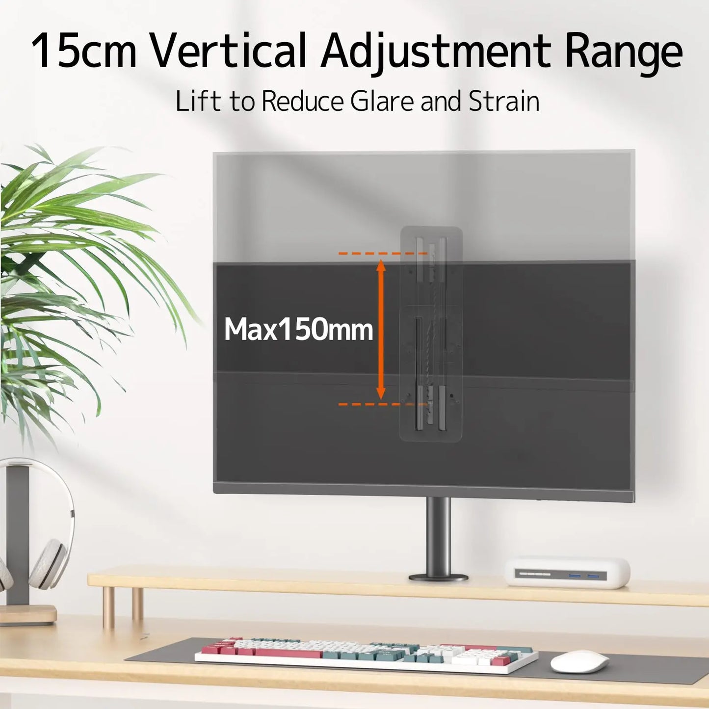 PUTORSEN Adaptateur VESA réglable en Hauteur pour Moniteurs 13 à 27 pouces,Support VESA avec Réglage Vertical de 15 cm,Compatible VESA 75x75/100x100 mm,Charge maximale 8 kg PUTORSEN