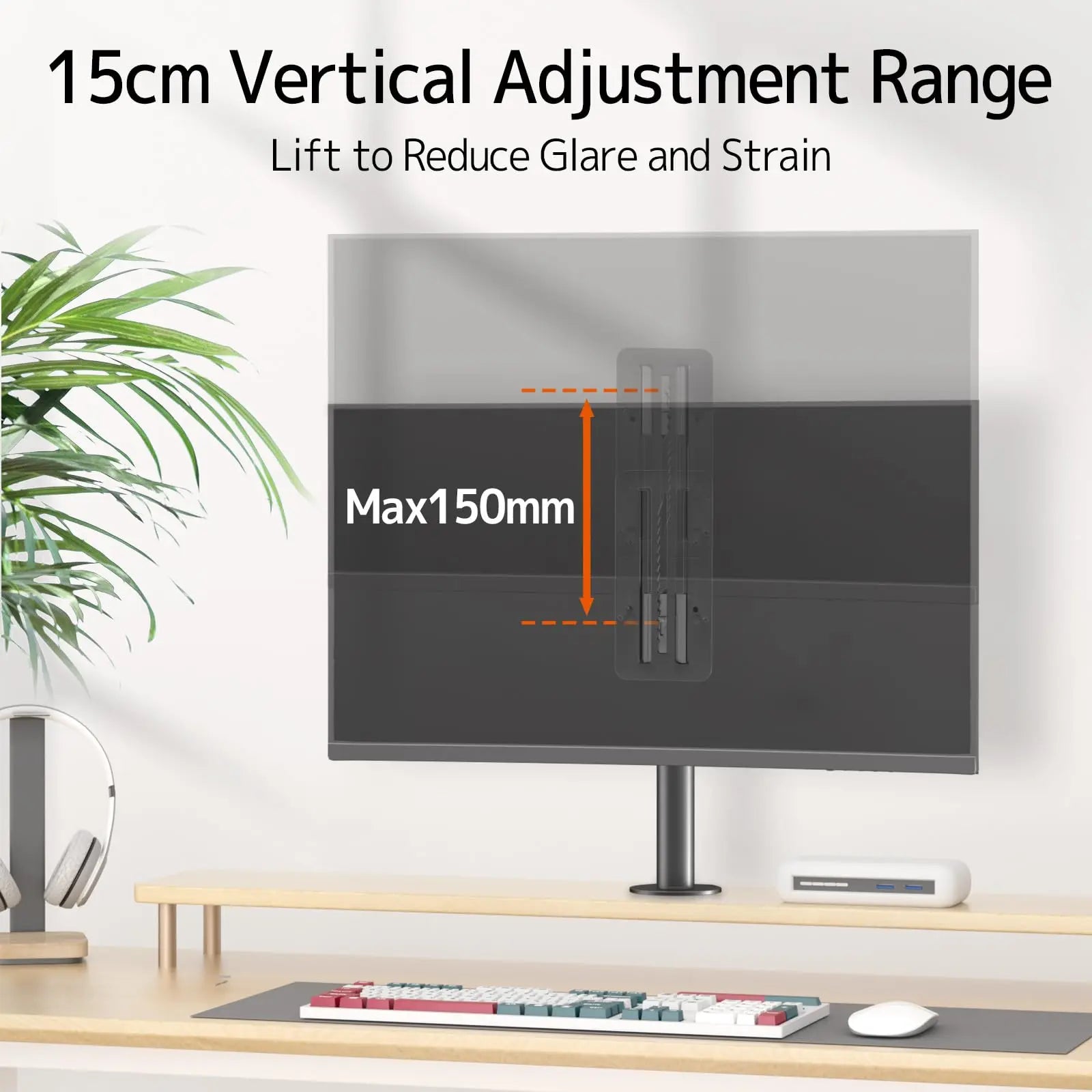 PUTORSEN Adaptateur VESA réglable en Hauteur pour Moniteurs 13 à 27 pouces,Support VESA avec Réglage Vertical de 15 cm,Compatible VESA 75x75/100x100 mm,Charge maximale 8 kg PUTORSEN