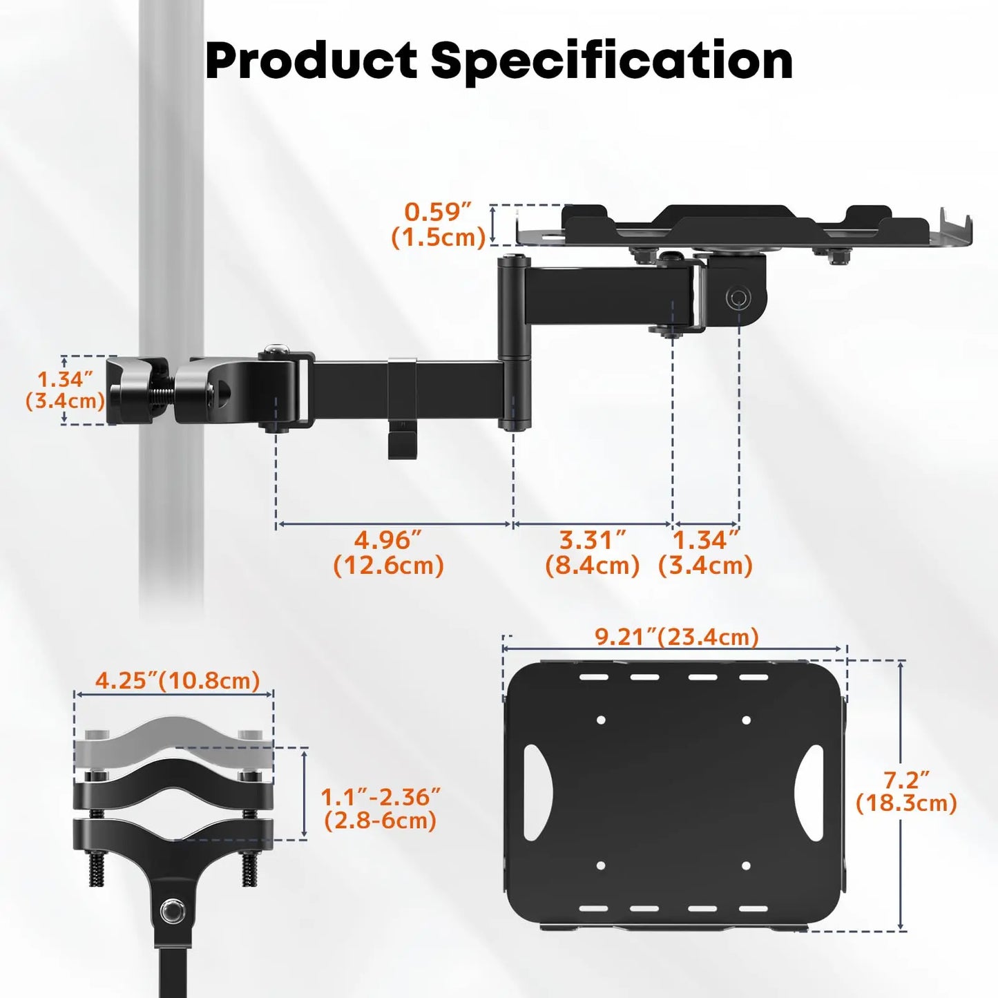 PUTORSEN Adjustable Pole Mount Printer Stand,Printer Pole Mount with 7.2x9.2 Inch Storage Tray for Thermal Printers, Full Motion Arm Holds 11 lbs PUTORSEN