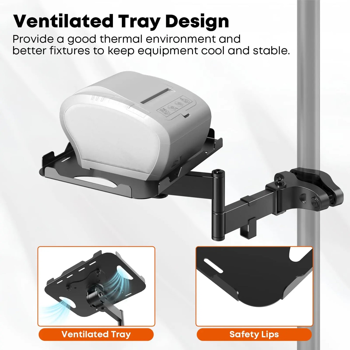 PUTORSEN Adjustable Pole Mount Printer Stand,Printer Pole Mount with 7.2x9.2 Inch Storage Tray for Thermal Printers, Full Motion Arm Holds 11 lbs PUTORSEN