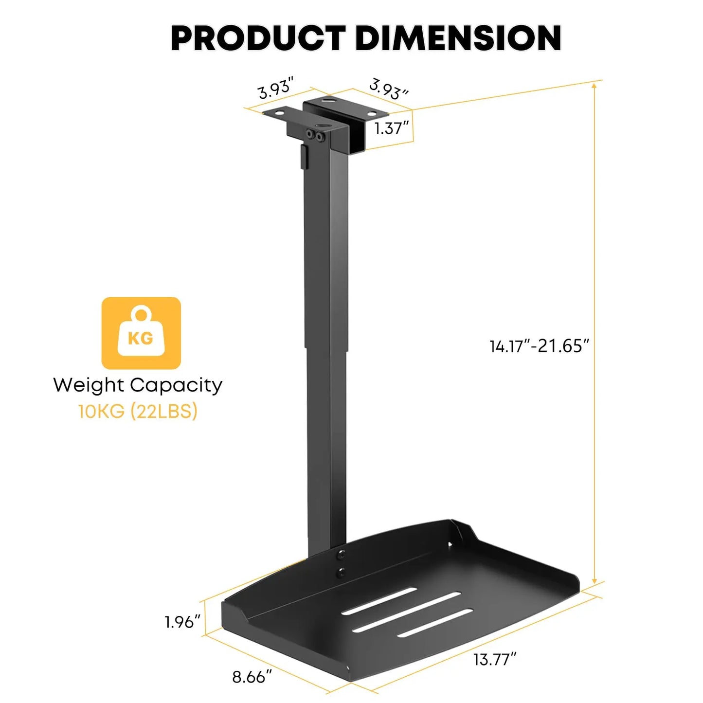 PUTORSEN Adjustable Projector Ceiling Mount,Universal Projector Shelf for Ceiling and Wall, Holds up to 22lbs,No Hole Installation, Hidden Cable Routing, Black PUTORSEN