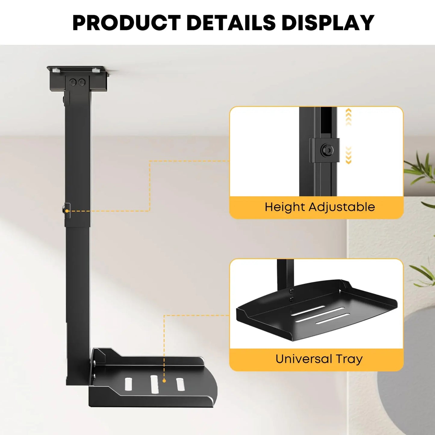PUTORSEN Adjustable Projector Ceiling Mount,Universal Projector Shelf for Ceiling and Wall, Holds up to 22lbs,No Hole Installation, Hidden Cable Routing, Black PUTORSEN