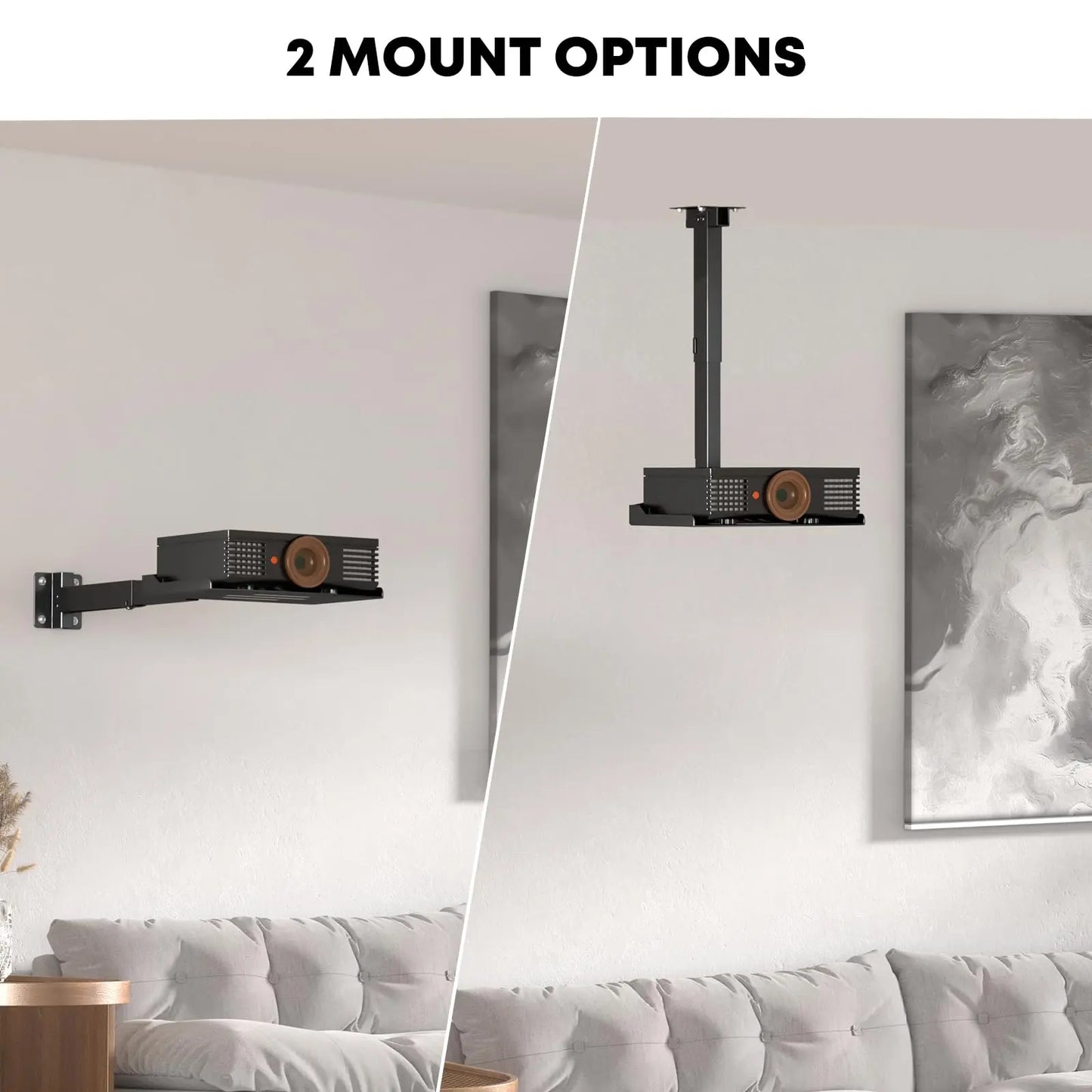 PUTORSEN Adjustable Projector Ceiling Mount,Universal Projector Shelf for Ceiling and Wall, Holds up to 22lbs,No Hole Installation, Hidden Cable Routing, Black PUTORSEN
