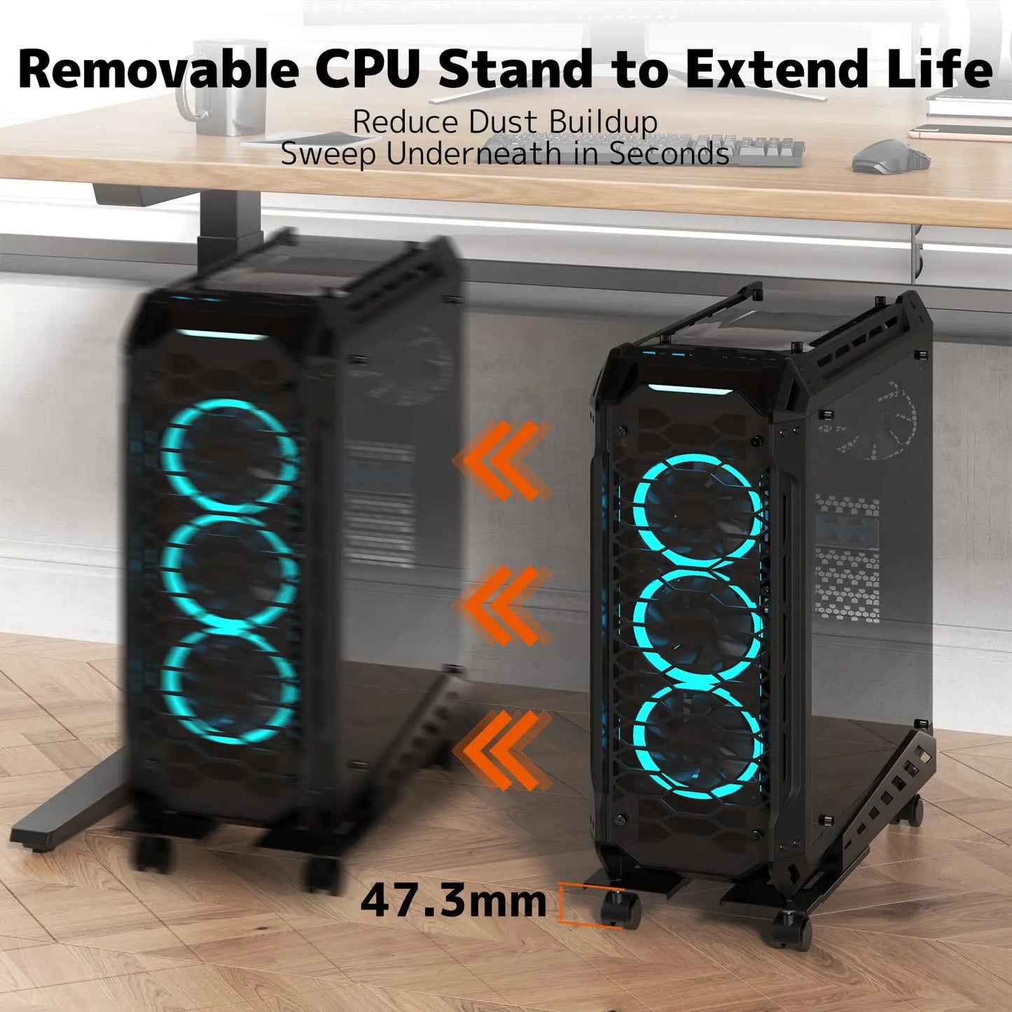 PUTORSEN Computer Tower Stand - Under Desk PC Stand for Floor with Rolling Caster Wheels PUTORSEN