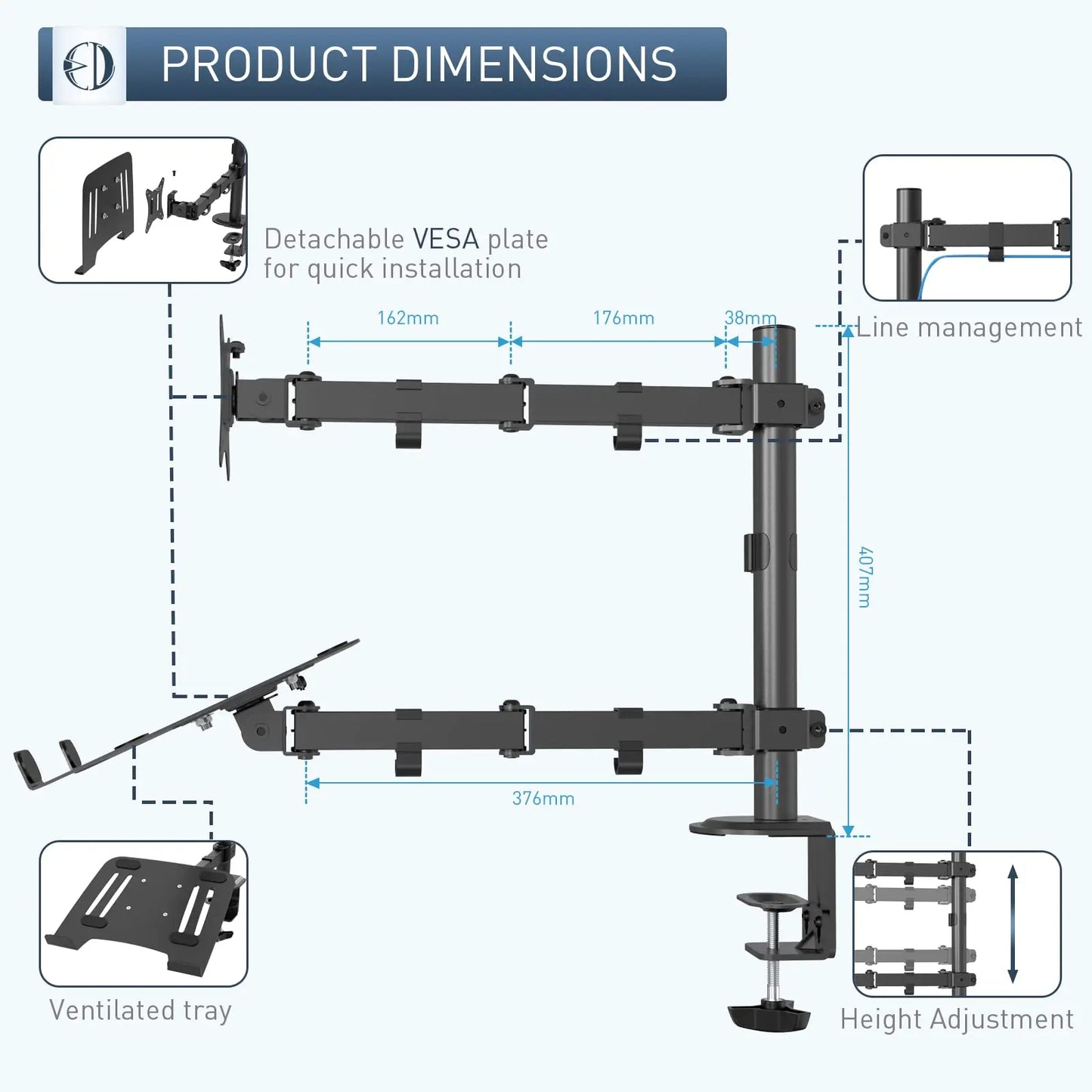 PUTORSEN Double Monitor Arm for 13- to 27-inch PC Screens PUTORSEN