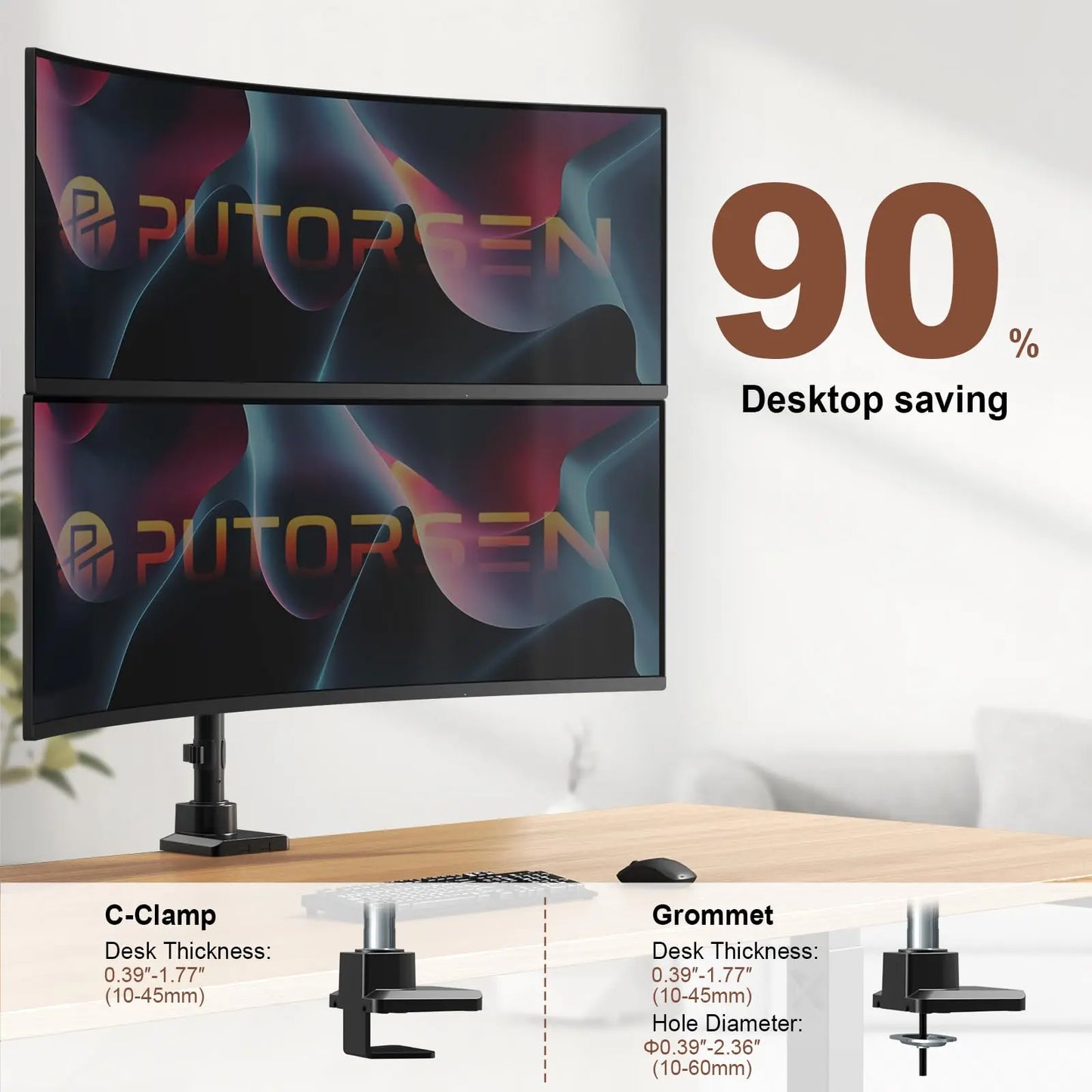 PUTORSEN Dual Monitor-Arm Heavy-Duty for 17-49-inch Screens - Premium Vertical Stacked Dual Monitor Arm Desk Mount for Ultrawide Screens up to 44lbs, Fully Adjustability, VESA 75/100 mm, Black PUTORSEN