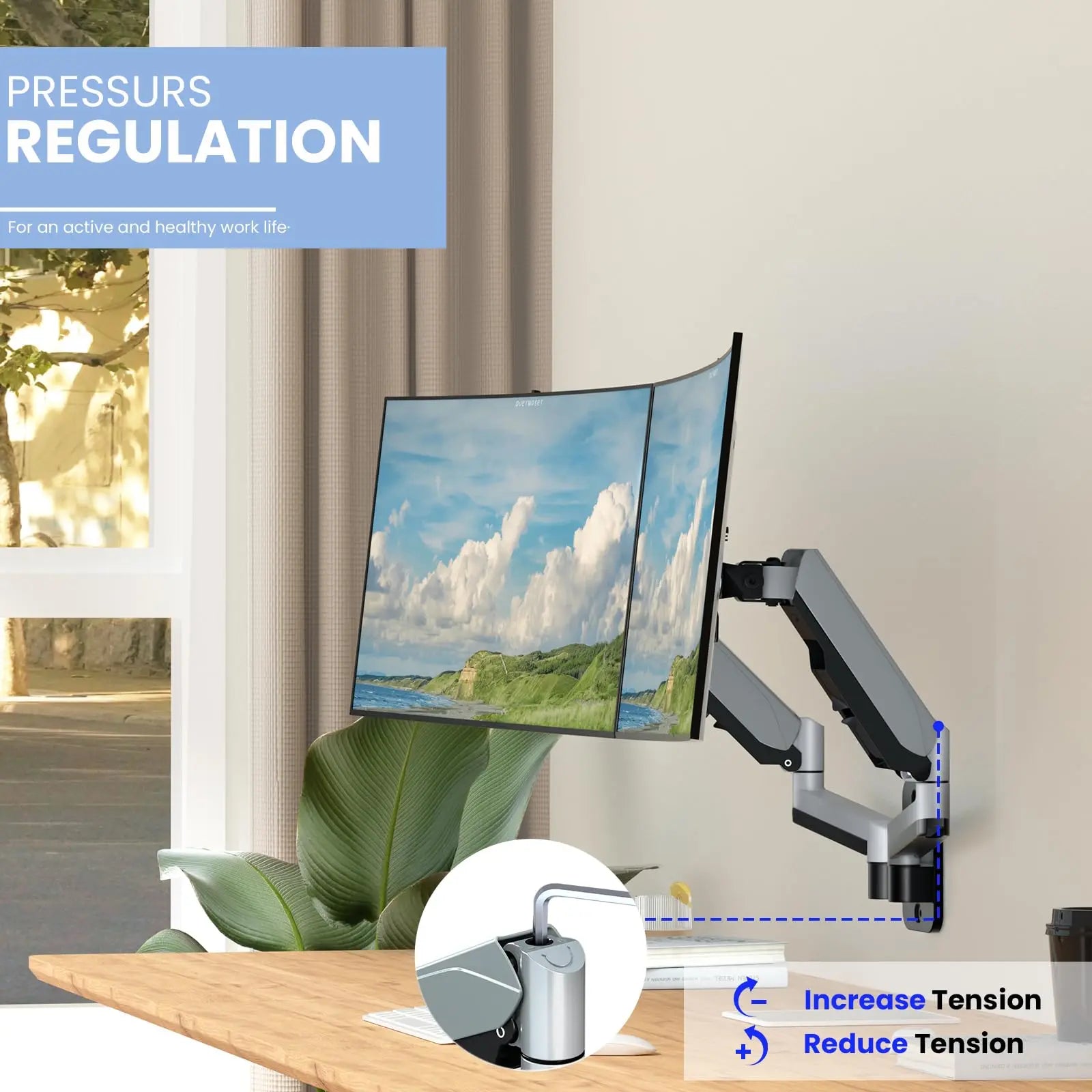 PUTORSEN Dual Monitor Arm Wall Mount Bracket for PC Monitor & TV - To Fit Screens 17 to 32 inches, Ergonomic Adjustable Gas Spring Single Arm Support 9 kg Monitor, VESA 75x75, 100x100 mm PUTORSEN