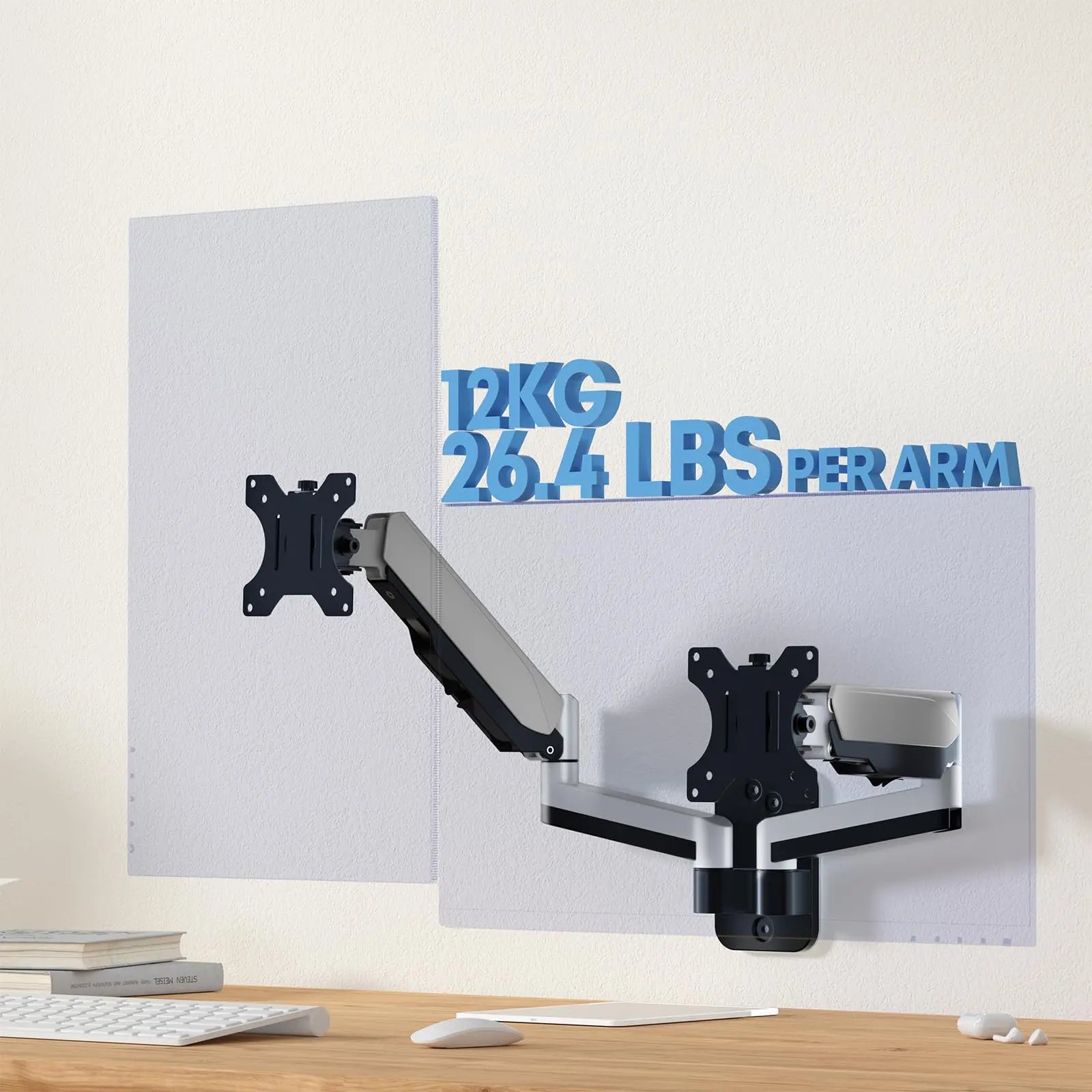 PUTORSEN Dual Monitor Arm Wall Mount Bracket for PC Monitor & TV - To Fit Screens 17 to 32 inches, Ergonomic Adjustable Gas Spring Single Arm Support 9 kg Monitor, VESA 75x75, 100x100 mm PUTORSEN