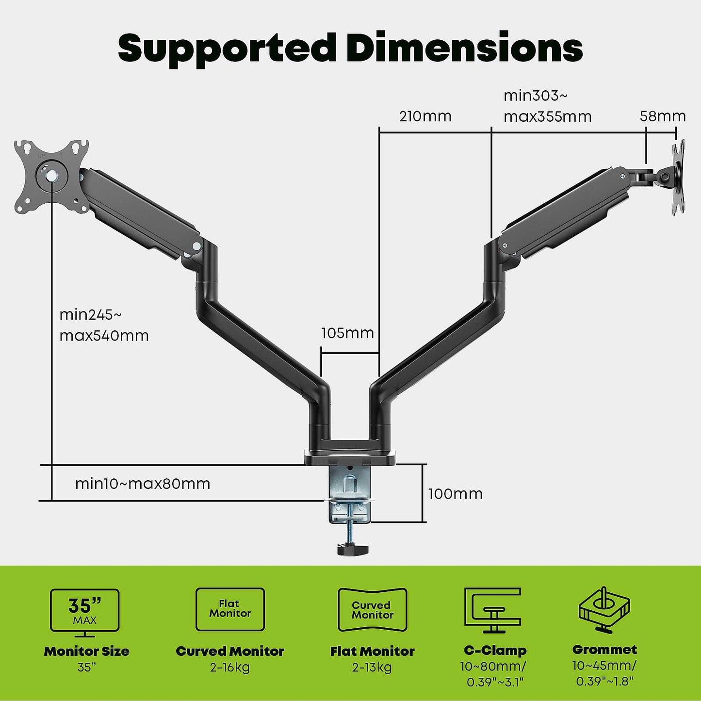 PUTORSEN Dual Monitor Arms for 17 to 35 Inch Screens PUTORSEN