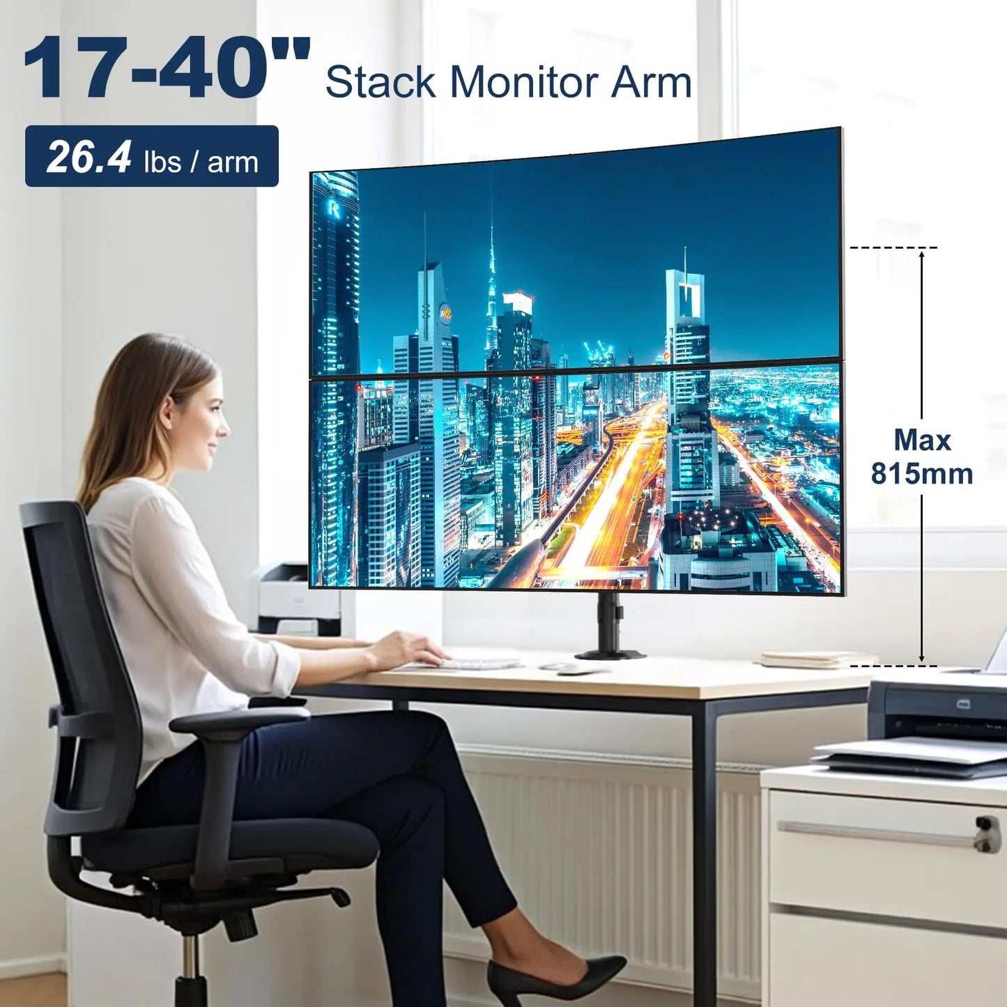 PUTORSEN Dual Monitor Mount for 17 to 40 inches, Holds up to 26.4 lbs, Monitor Desk Arms for 2 Monitors Vertical/Parallel Placement, with Clamp/Grommet Base, VESA Mount 75/100 mm PUTORSEN