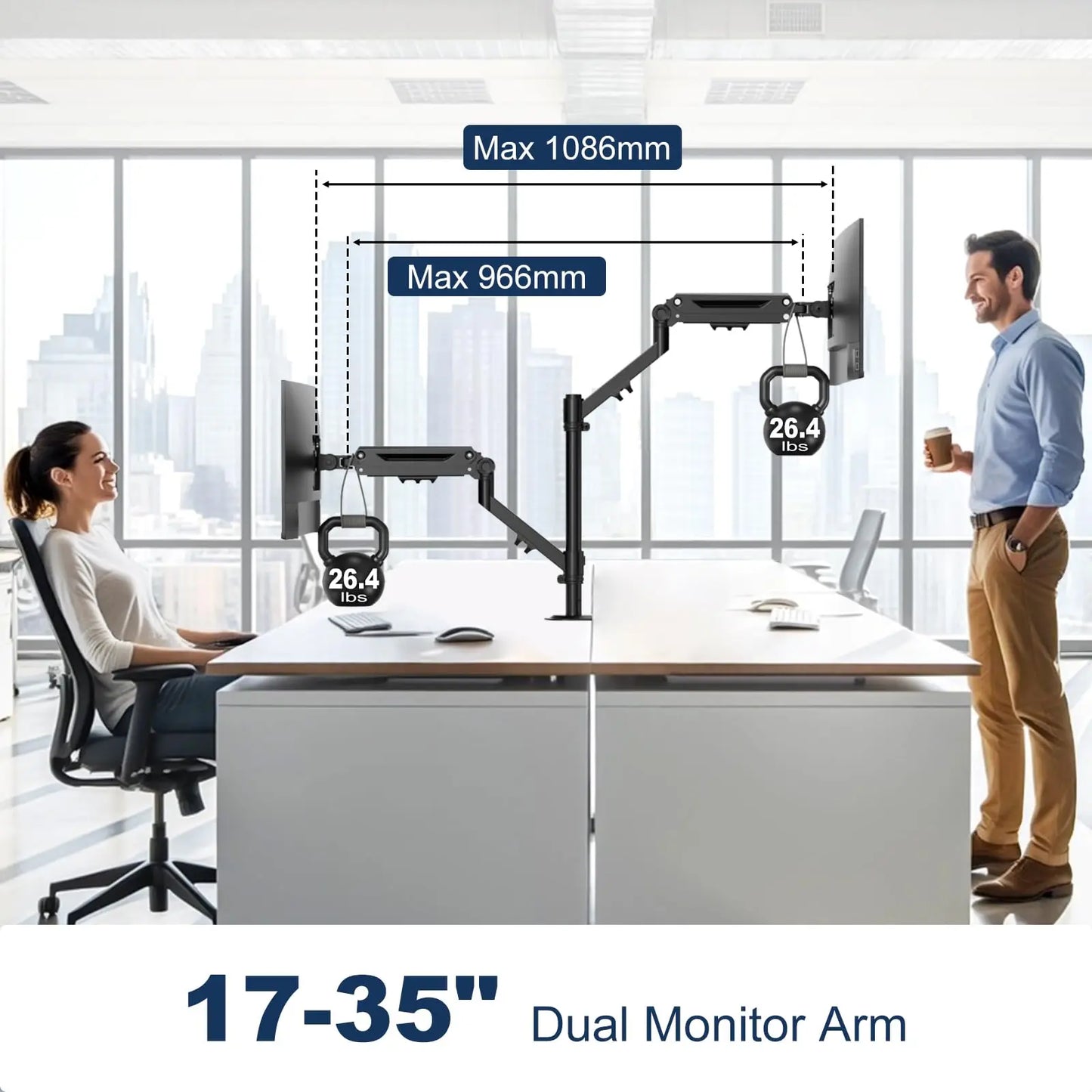 PUTORSEN Dual Monitor Mount for 17 to 40 inches, Holds up to 26.4 lbs, Monitor Desk Arms for 2 Monitors Vertical/Parallel Placement, with Clamp/Grommet Base, VESA Mount 75/100 mm PUTORSEN