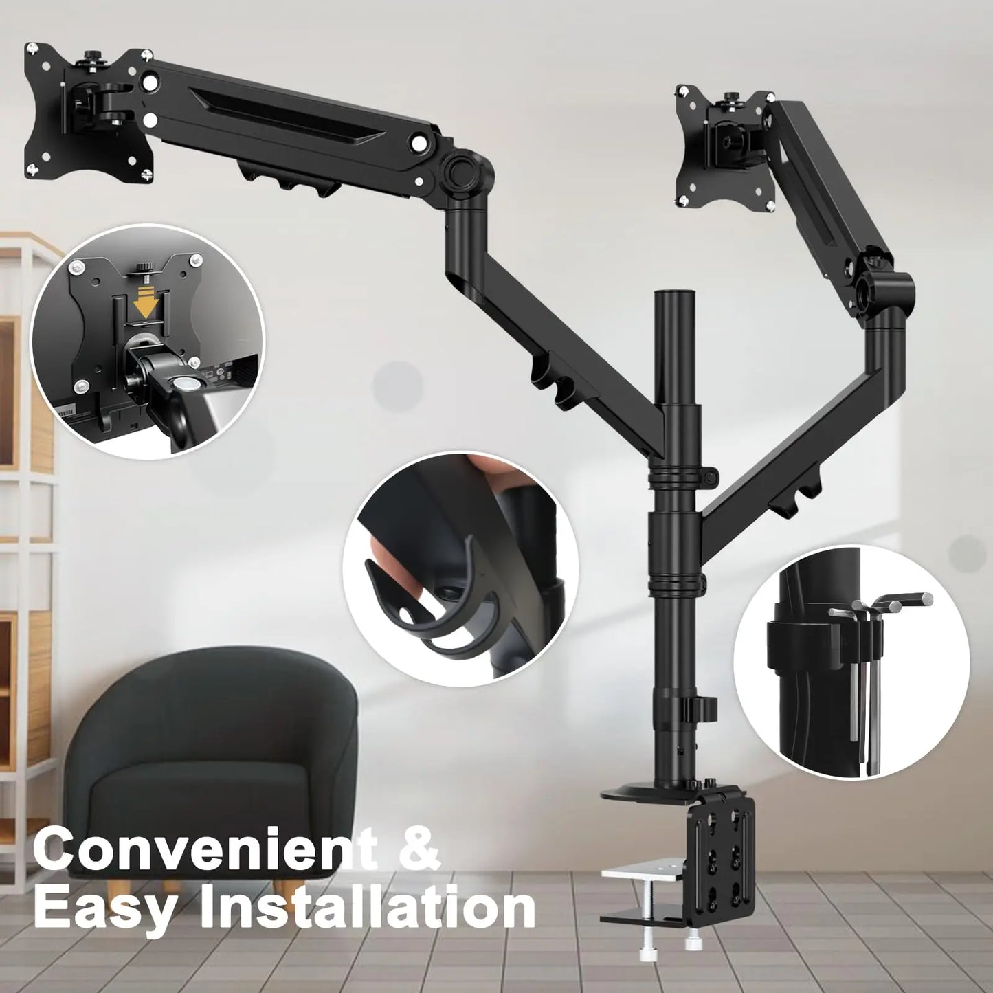 PUTORSEN Dual Monitor Mount for 17 to 40 inches, Holds up to 26.4 lbs, Monitor Desk Arms for 2 Monitors Vertical/Parallel Placement, with Clamp/Grommet Base, VESA Mount 75/100 mm PUTORSEN