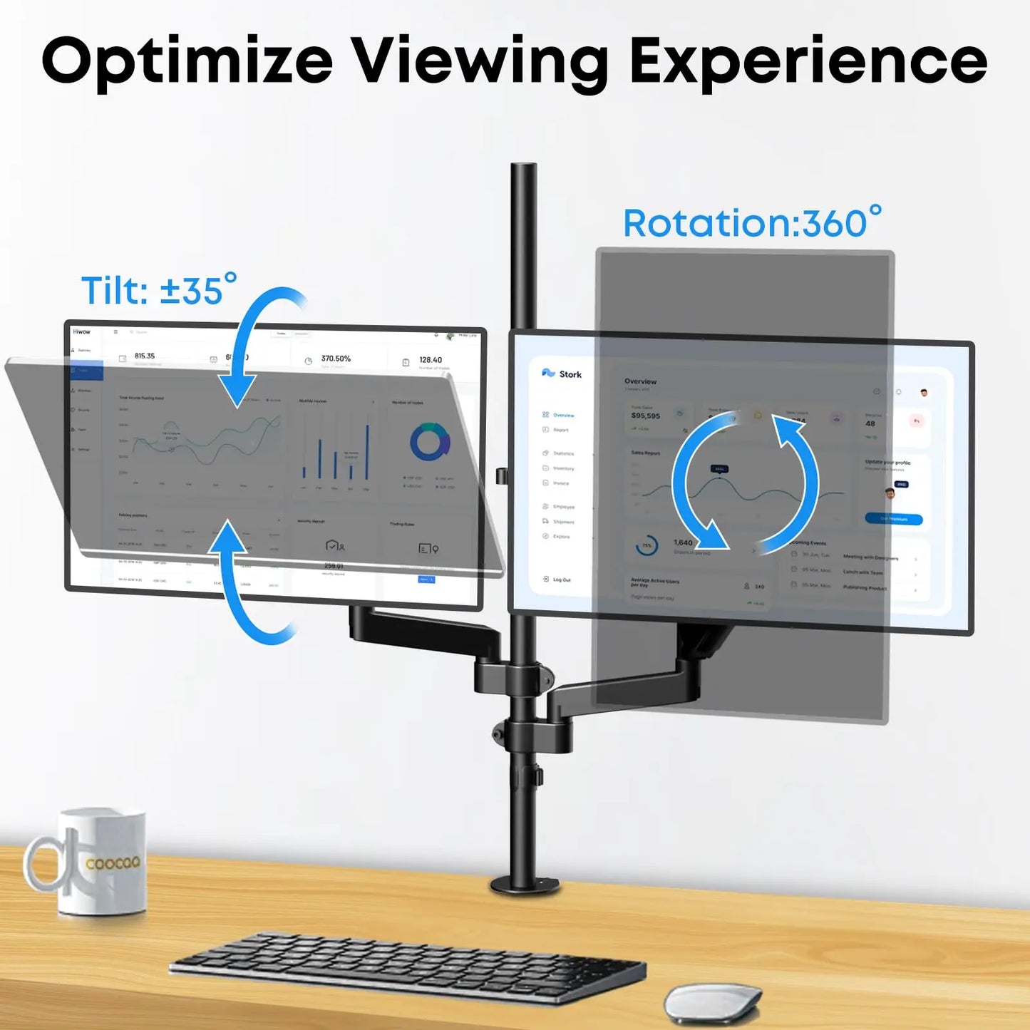 PUTORSEN Dual Monitor Vertical Stacking Desktop Stand, Ultra-High Stands for 17-27” Screens PUTORSEN