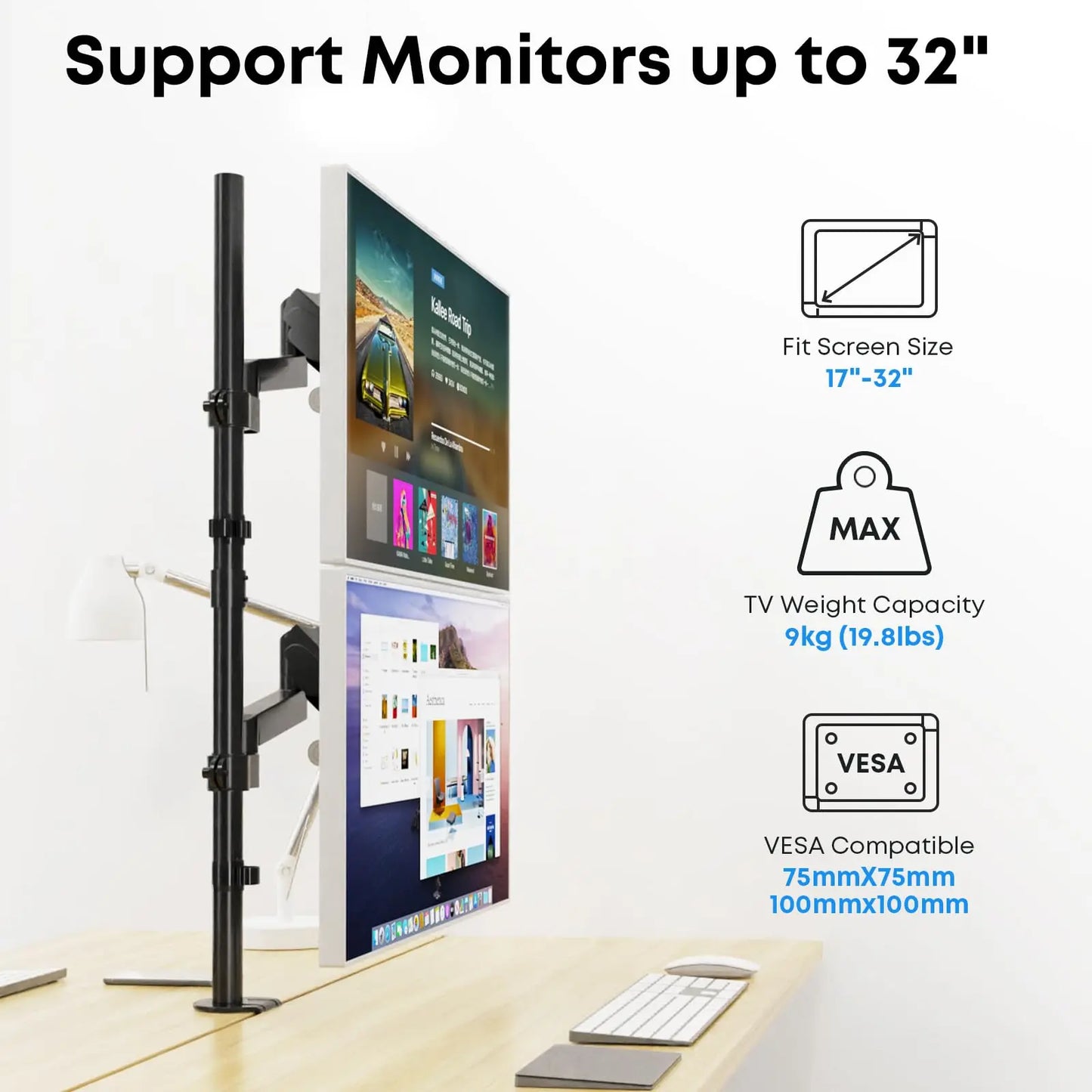 PUTORSEN Dual Monitor Vertical Stacking Desktop Stand, Ultra-High Stands for 17-27” Screens PUTORSEN