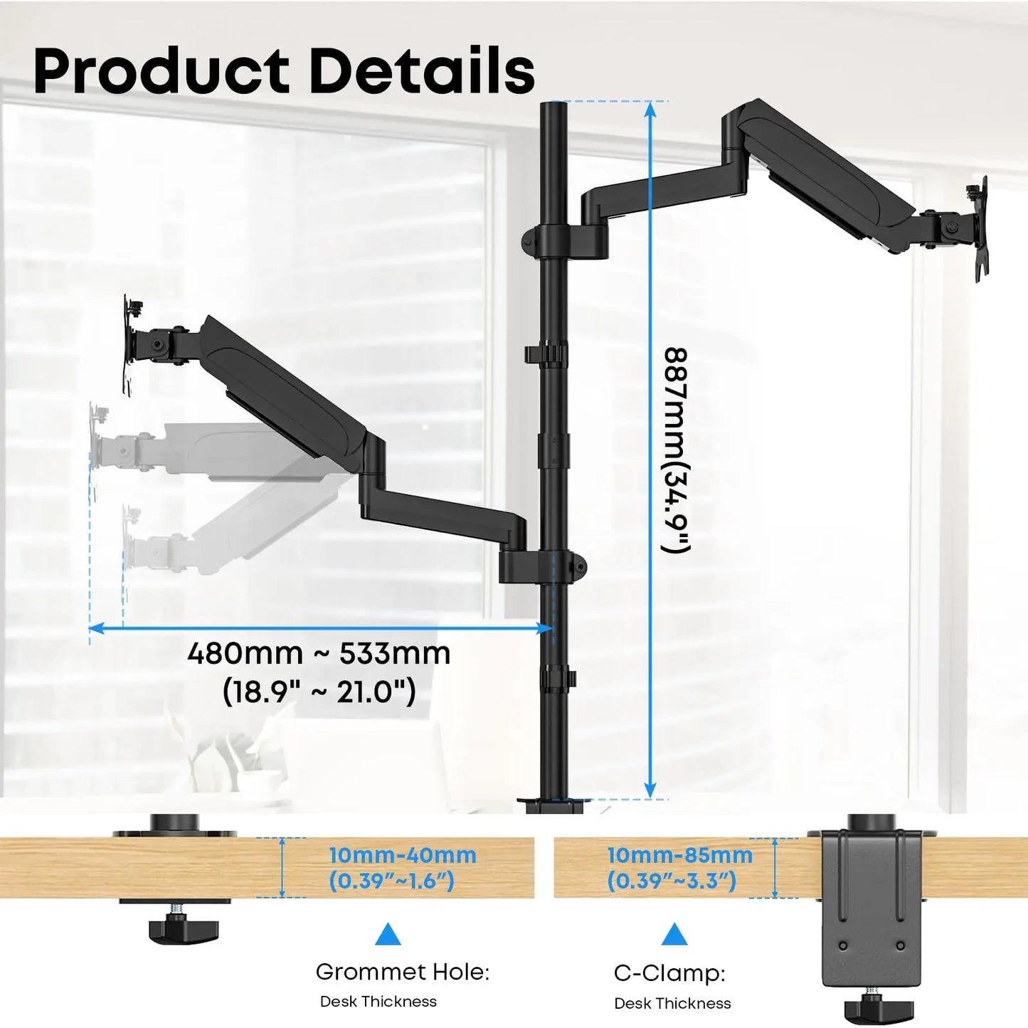 PUTORSEN Dual Monitor Vertical Stacking Desktop Stand, Ultra-High Stands for 17-27” Screens PUTORSEN