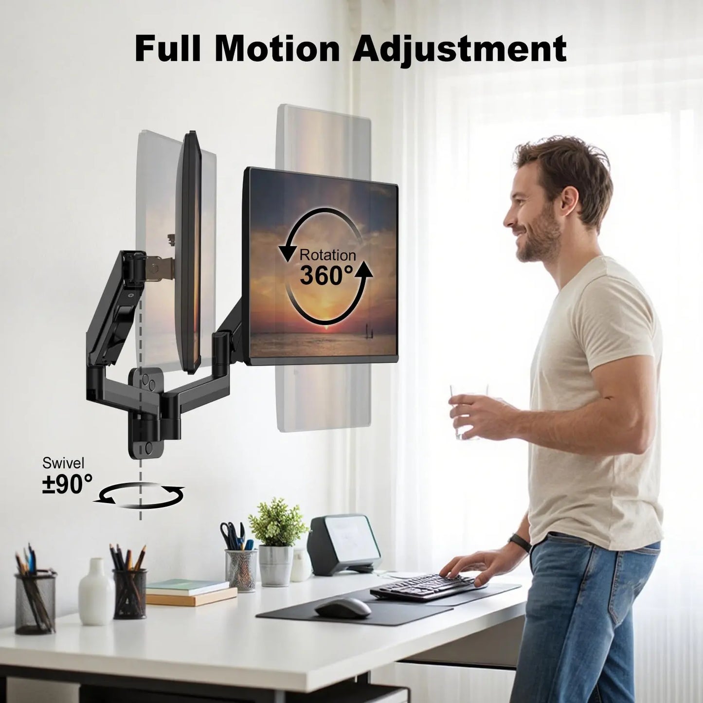 PUTORSEN Dual Monitor Wandhalterung für 17–32 Zoll, 9kg pro Arm, VESA 75/100, Neigbar, Schwenkbar, Drehbar, Ergonomische Wandhalterung für Büro PUTORSEN