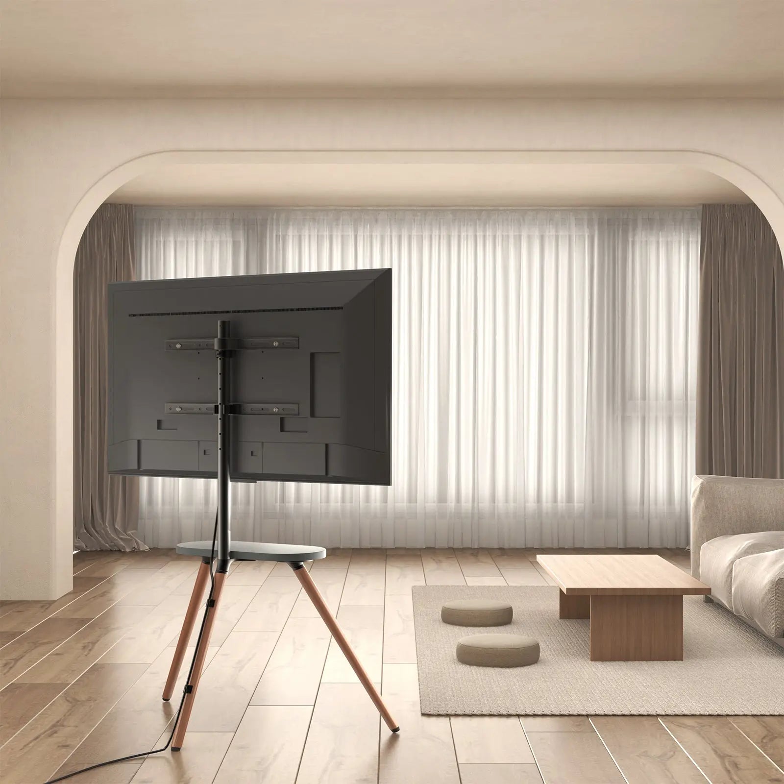 PUTORSEN Easel TV-Stand for 43-65-Inch Screens - Portable Swivel Tripod TV Stand with Wooden Tray, Height Adjustable TV Floor Stand, Max VESA 400x400 mm, Black PUTORSEN