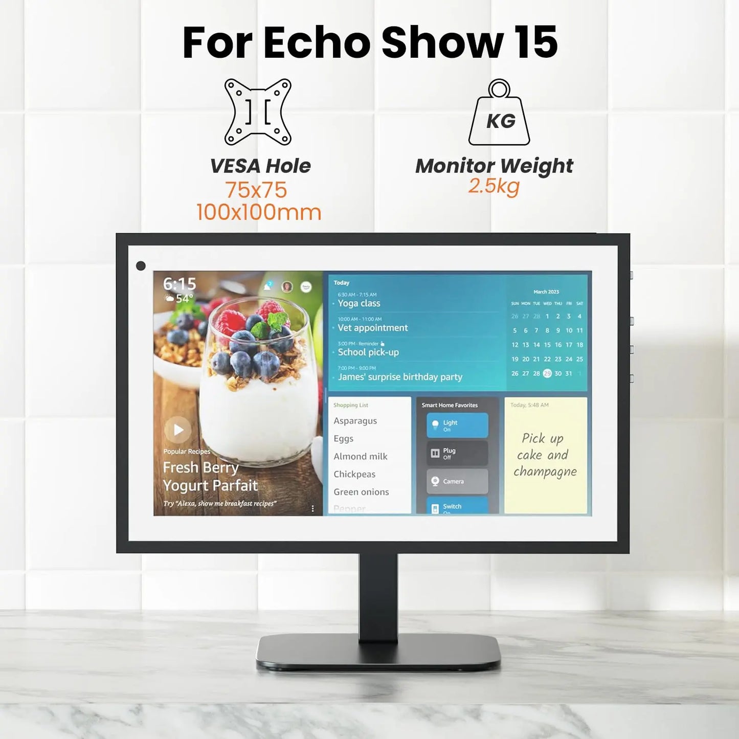 PUTORSEN Echo Show 15 Stand Swivel and Tilt, 360 Degree Screen Rotation,Adjustable Echo Show 15,Holds up to 5.5lbs,Black PUTORSEN