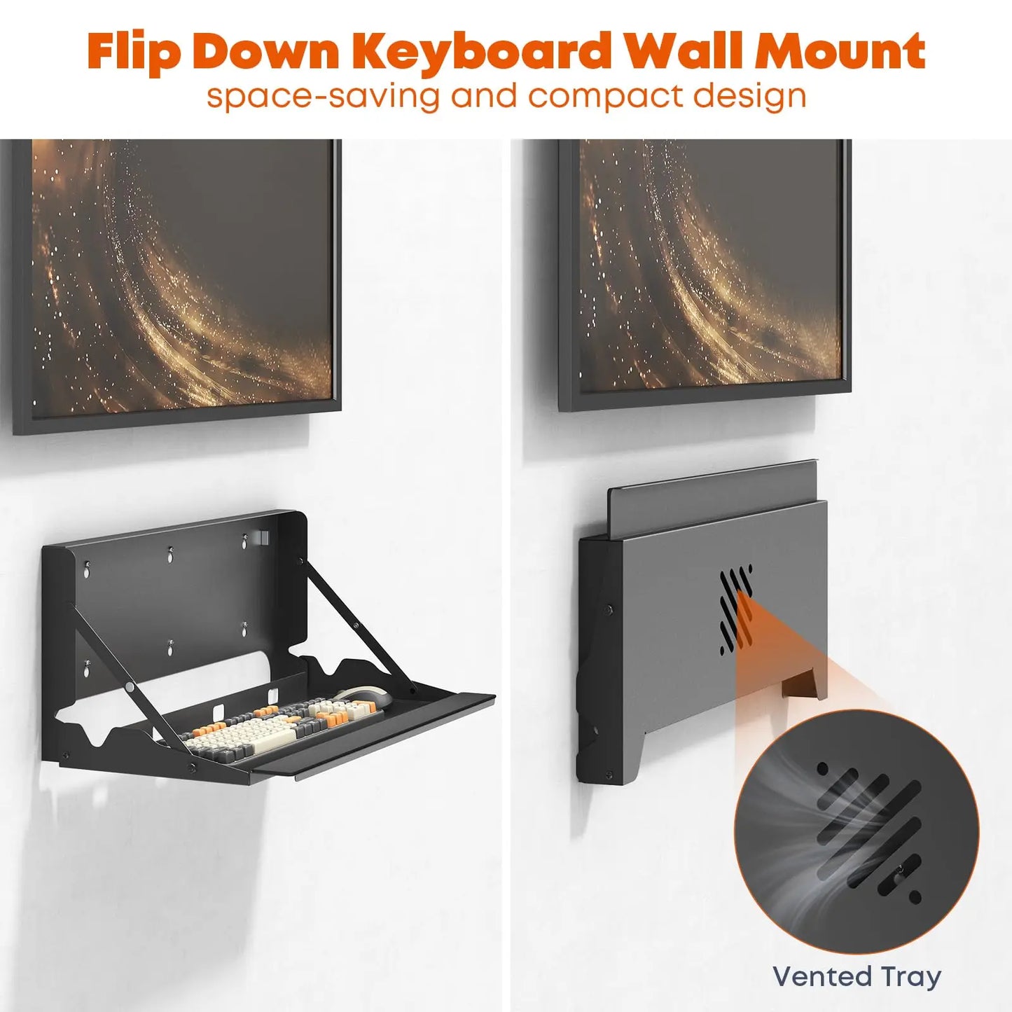PUTORSEN Flip Down Keyboard Tray Wall-Mount - 24 Inch Computer Keyboard and Mouse Platform Tray, Space Saving Design, Mouse Pad and Wrist Pad Included, Holds Up to 22 lbs PUTORSEN
